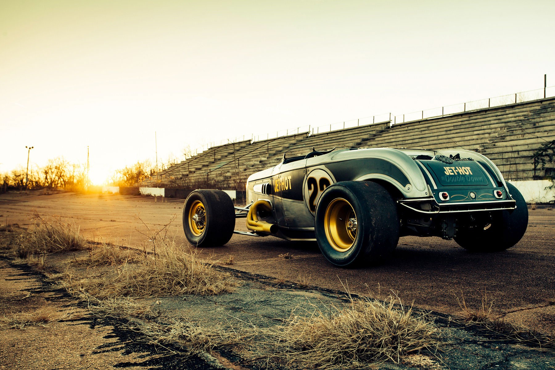 Ford, Roadster, car, Raceway, sunset, hotrod, HD Wallpaper