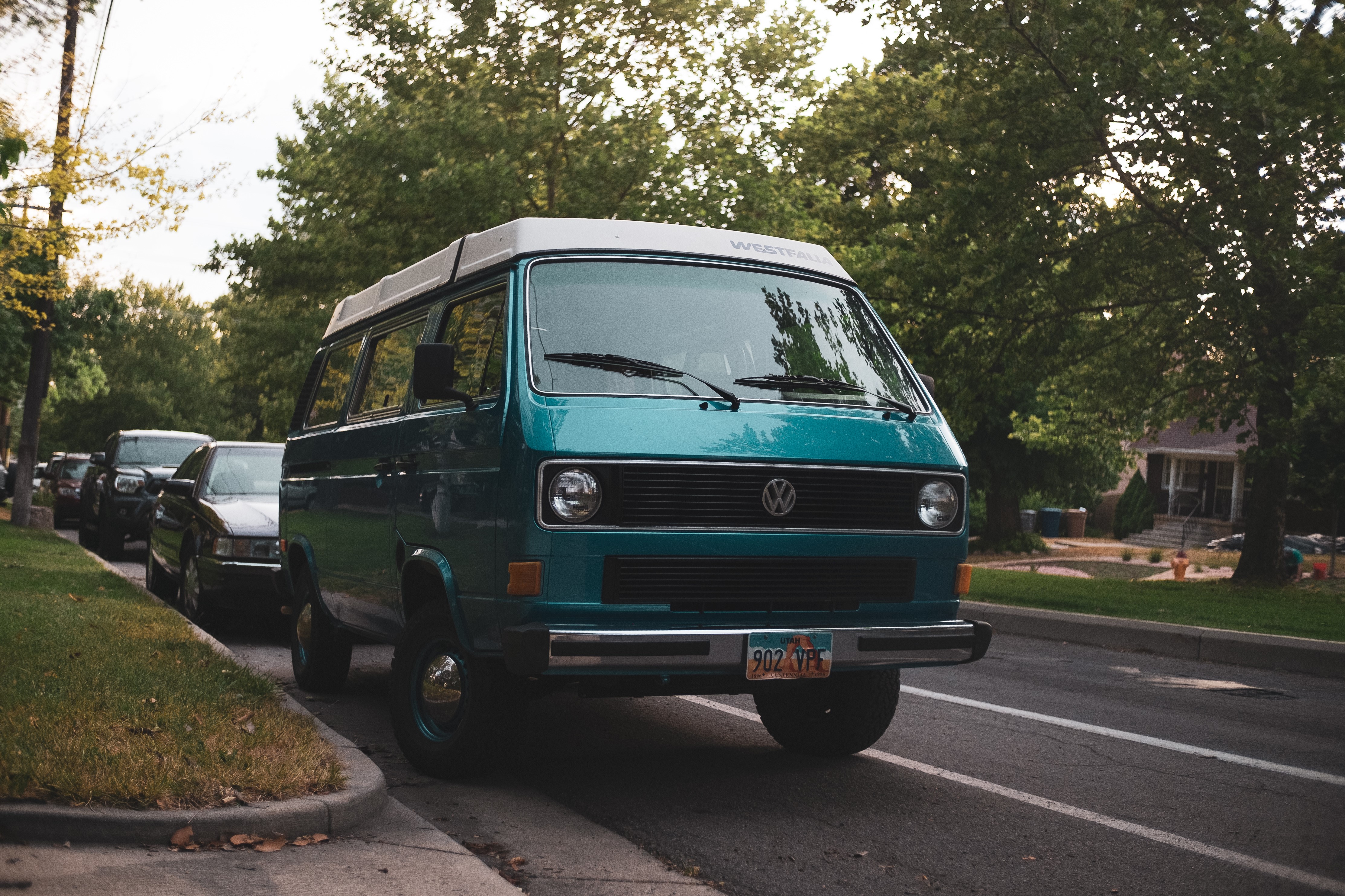 car, street, plants, vehicle, trees, grass, Volkswagen, Volkswagen Transporter, HD Wallpaper
