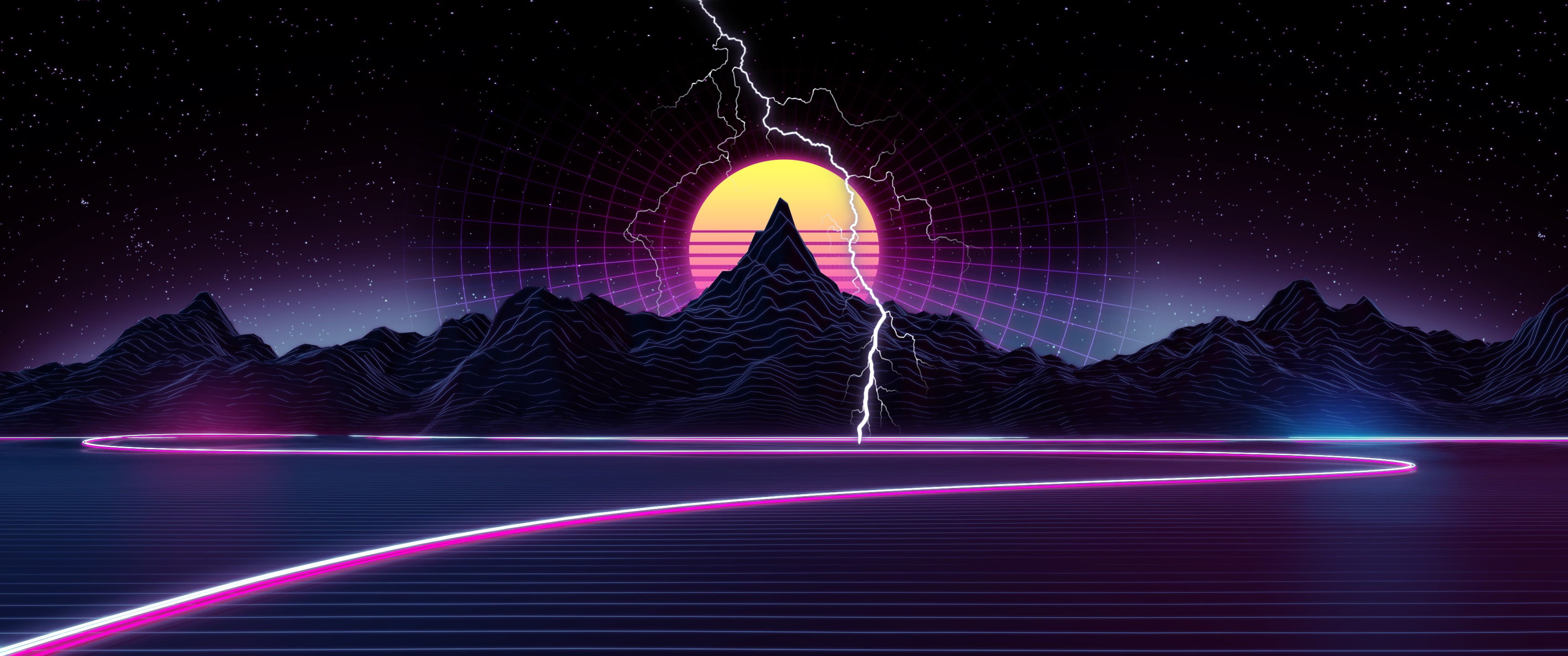architecture, blurred motion, vaporwave, star - space, sky, synthwave, grid, ultrawide, laser, power in nature, landscape, built structure, travel destinations, HD Wallpaper