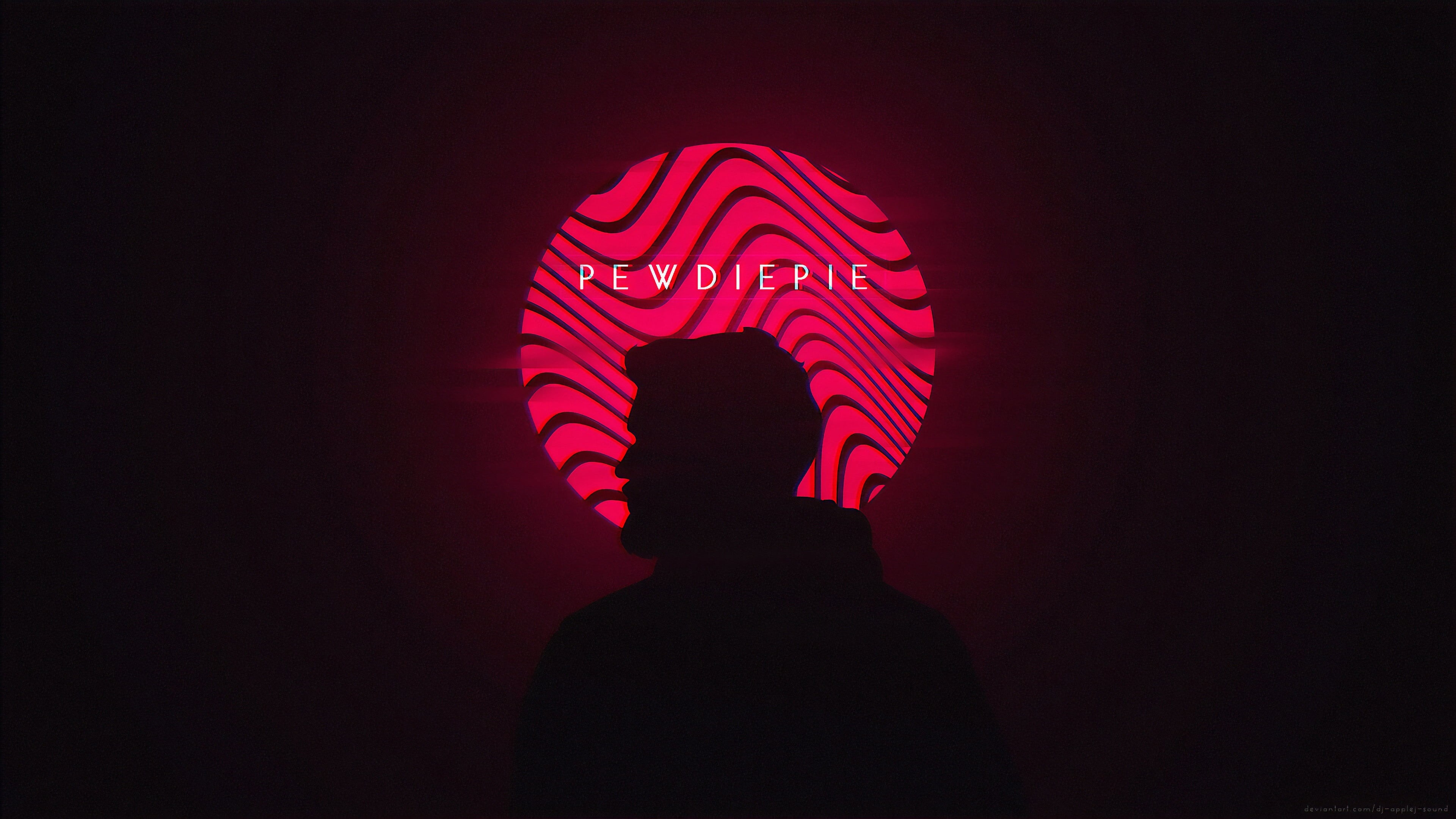 lights, artwork, digital, circle, Photoshop, black background, 4K, Pewdiepie, illustration, neon lights, dark background, fan art, black, pink, text, neon, HD Wallpaper