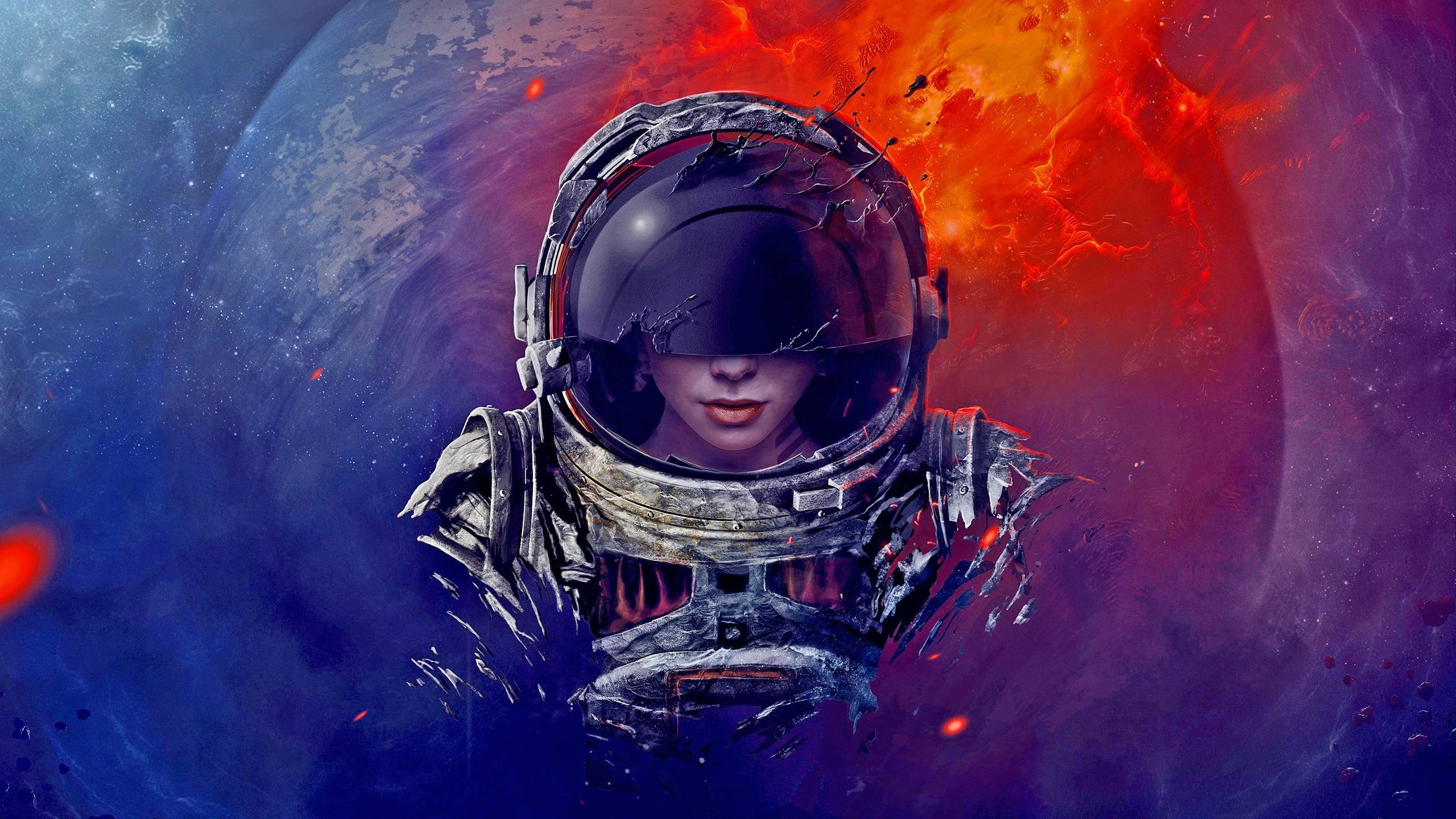 2K, strength, males, artwork, digital art, one Person, fire, courage, headwear, security, leisure activity, clothing, futuristic, astronaut, HD Wallpaper