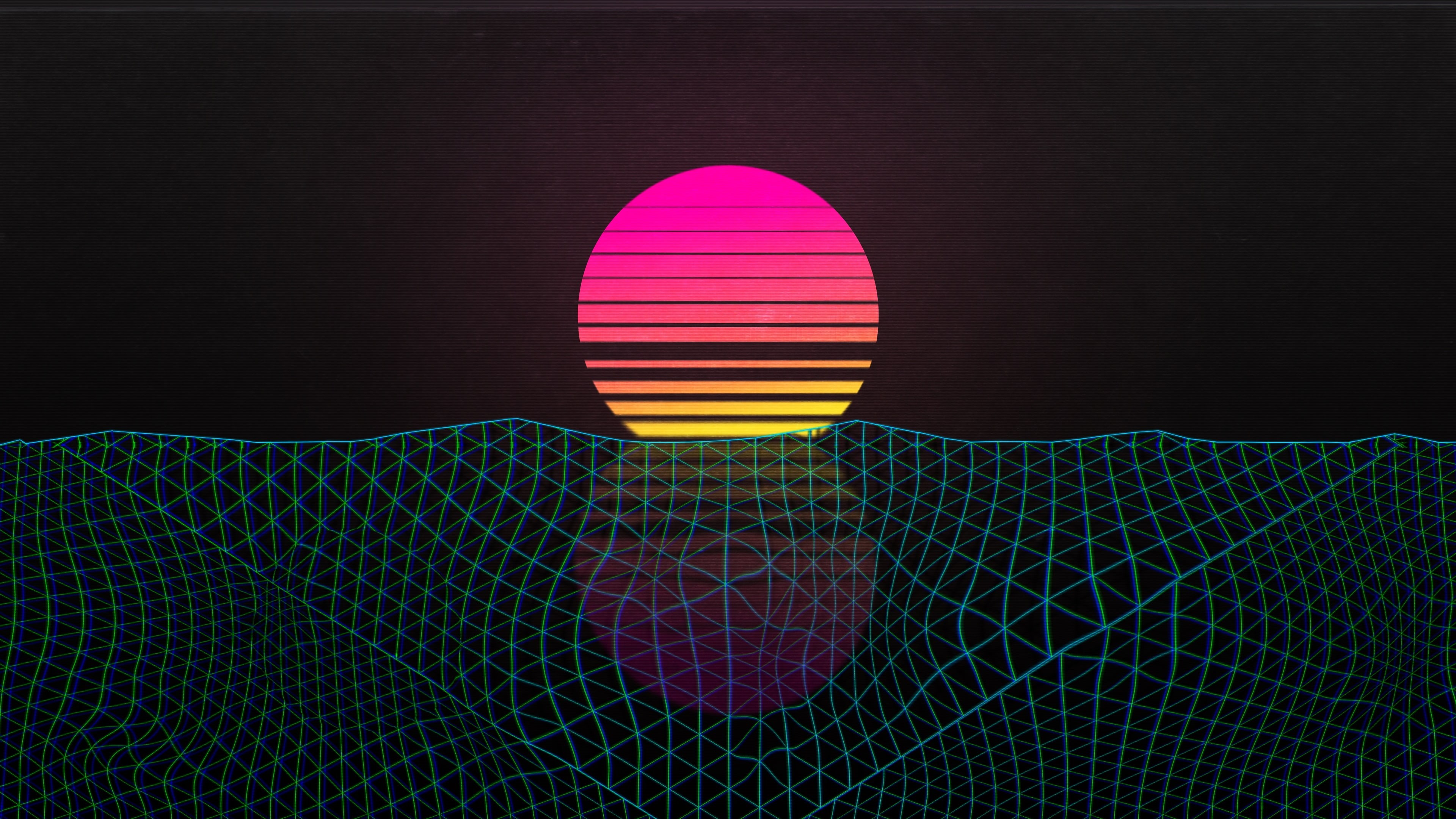 vaporwave, OutRun, sunset, 4K, HD Wallpaper