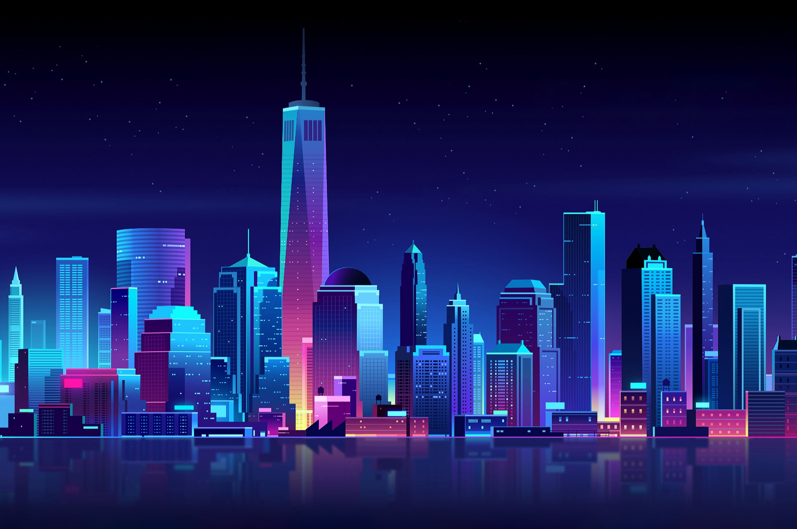 city, vaporwave, 2K, HD Wallpaper