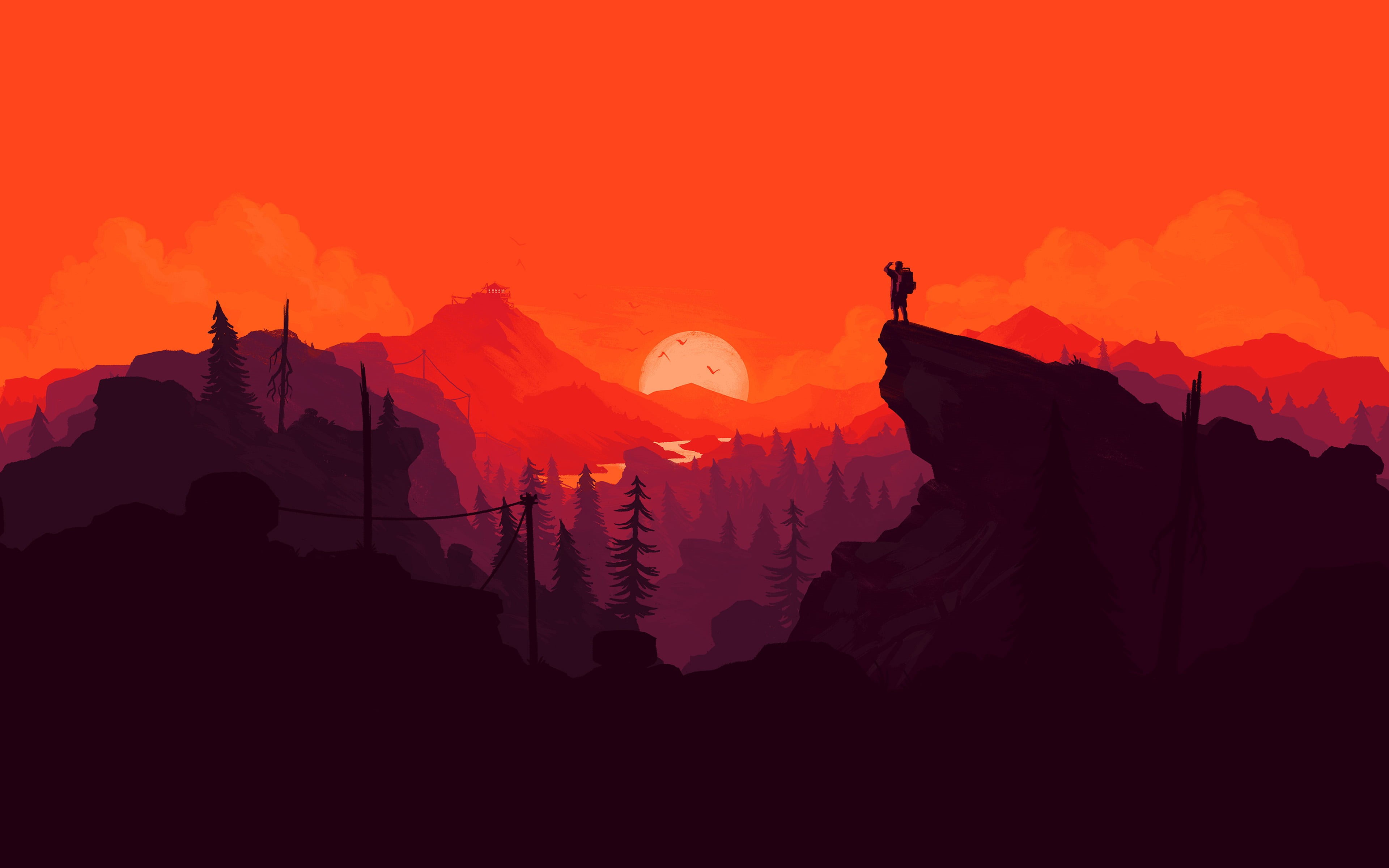 beauty In Nature, rock - Object, backgrounds, orange, digital art, geology, dusk, 4K, artwork, mountain, hiking, simple background, sunset, person, valley, HD Wallpaper
