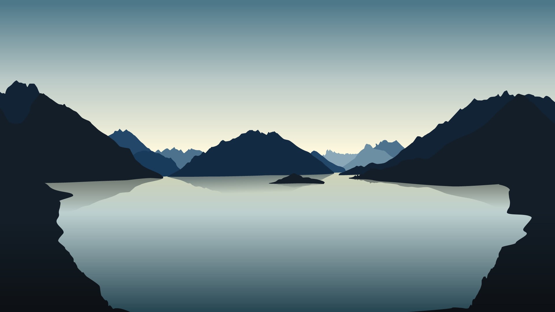digital art, artwork, mountains, vector art, landscape, nature, water, vector, 1080P, simple background, simple, illustration, minimalism, HD Wallpaper