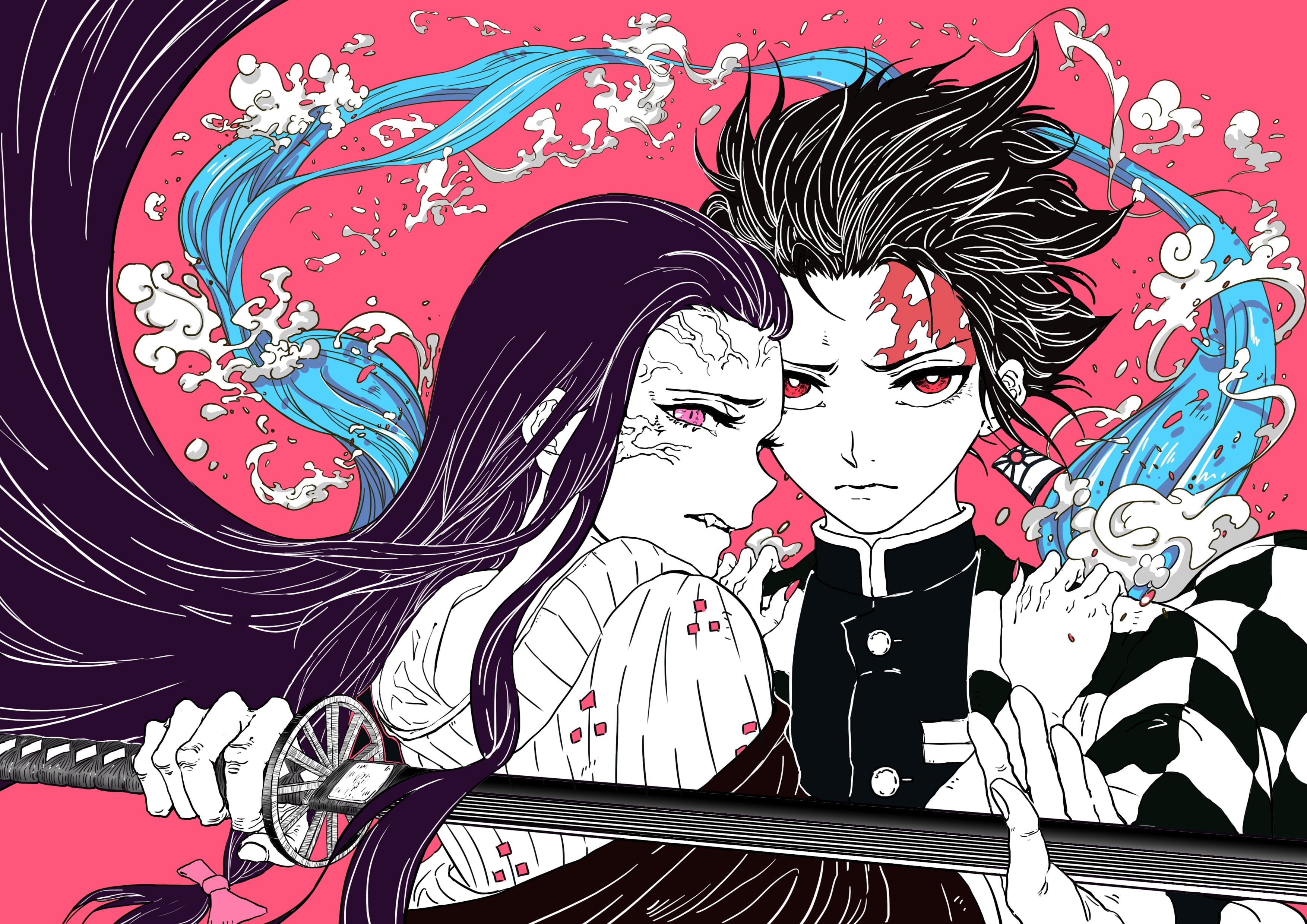 2K, Kamado Nezuko, anime, Kimetsu no Yaiba, Kamado Tanjirō, HD Wallpaper