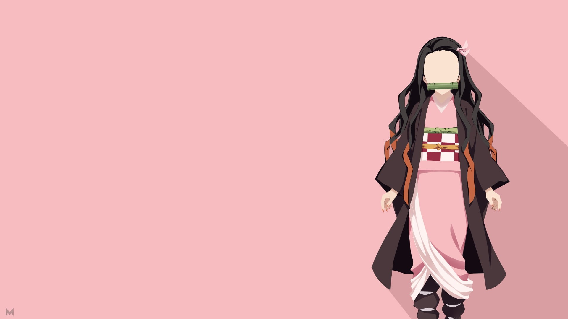 Kamado Nezuko, anime girls, anime, Kimetsu no Yaiba, minimalism, anime boys, 1080P, HD Wallpaper