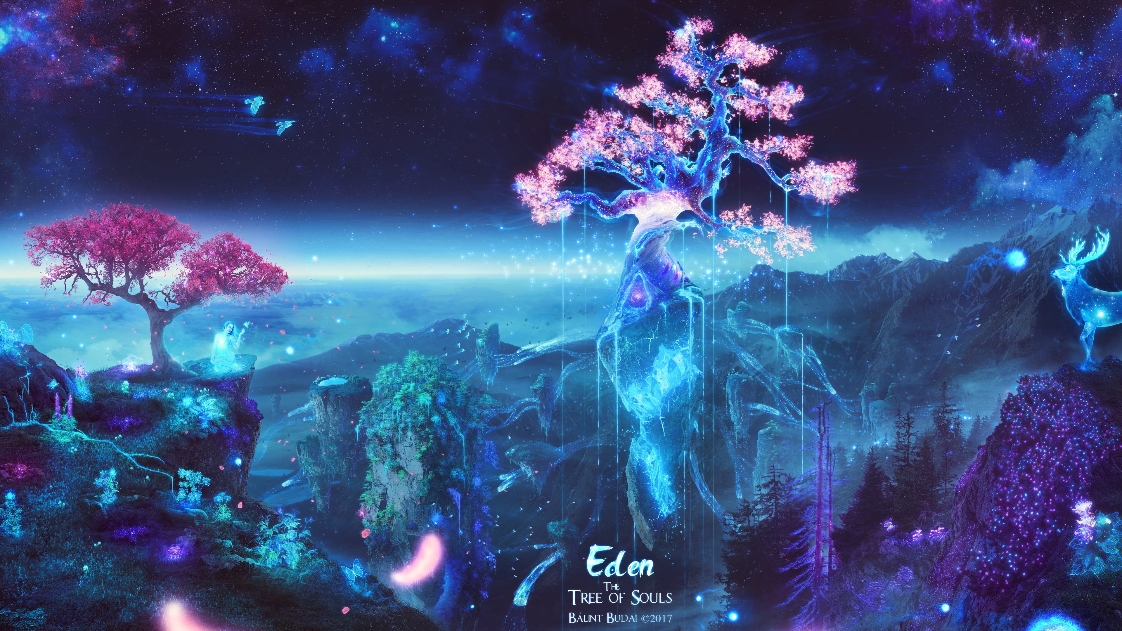 star - space, glowing, illustration, sea, butterfly, underwater, sakura (tree), nature, no people, abstract, astronomy, deer, blue, digital art, photo, HD Wallpaper
