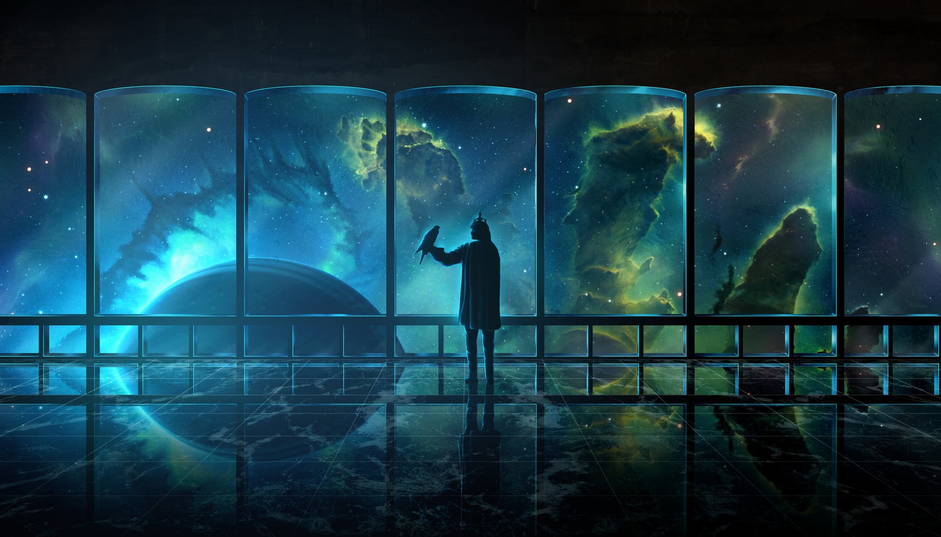Solar System, dark, digital painting, silhouette, painting, galaxy, universe, digital, paint brushes, landscape, observatory, spacescapes, fantasy art, HD Wallpaper