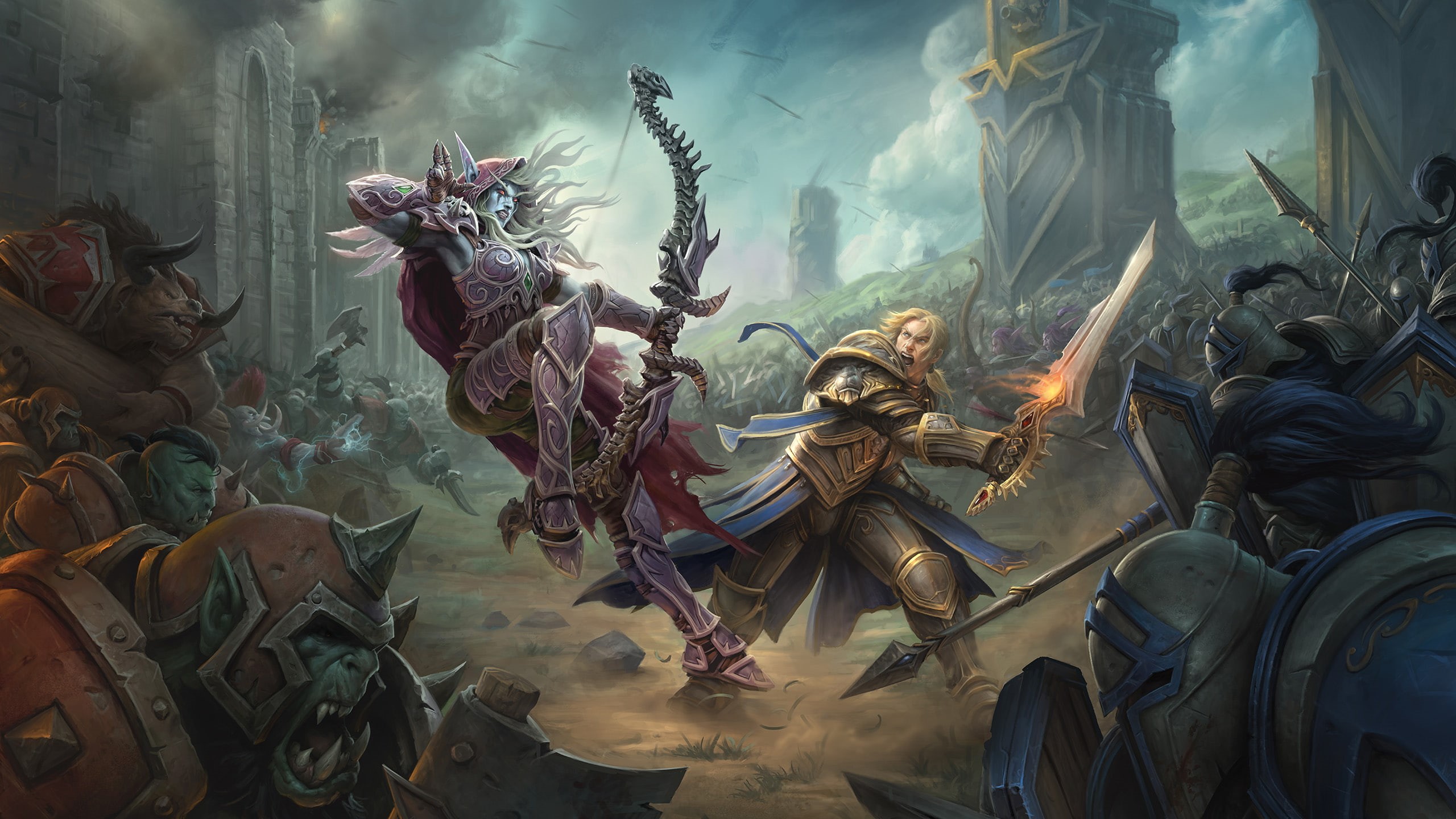 sword, Sylvanas Windrunner, fantasy art, artwork, World of Warcraft, horde, orcs, Anduin Wrynn, digital art, video games, Alliance, World of Warcraft: Battle for Azeroth, HD Wallpaper