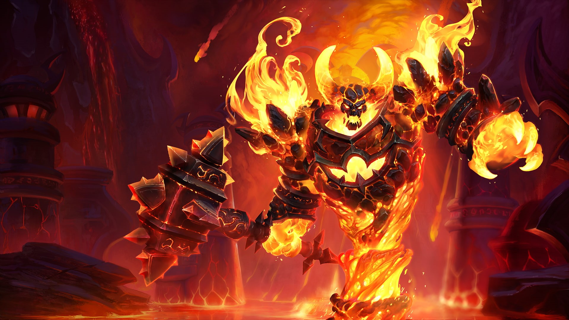 heroes of the storm, fire, lava, 1080P, Blizzard Entertainment, Ragnaros, World of Warcraft, digital art, artwork, video games, Warcraft, HD Wallpaper