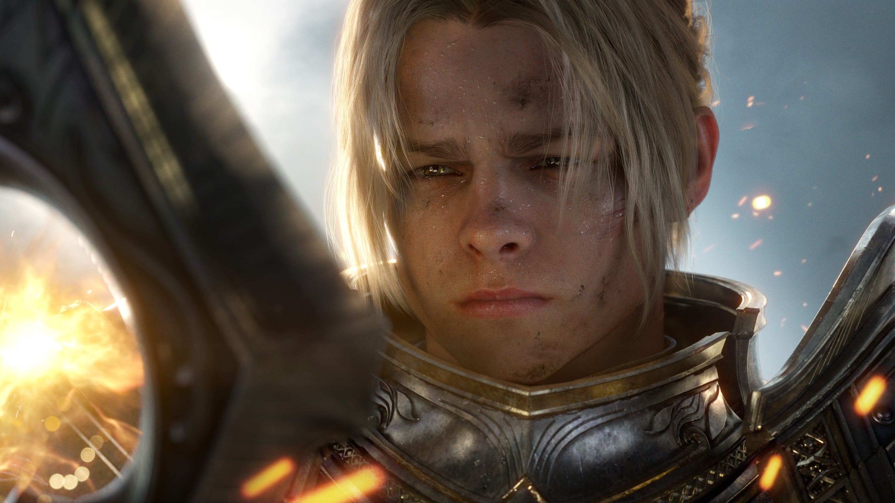 one person, male, video games, d, blond hair, 2K, young adult, outdoors, sword, character, Warcraft, Alliance, haired, front view, CGI, digital art, mode of transportation, HD Wallpaper