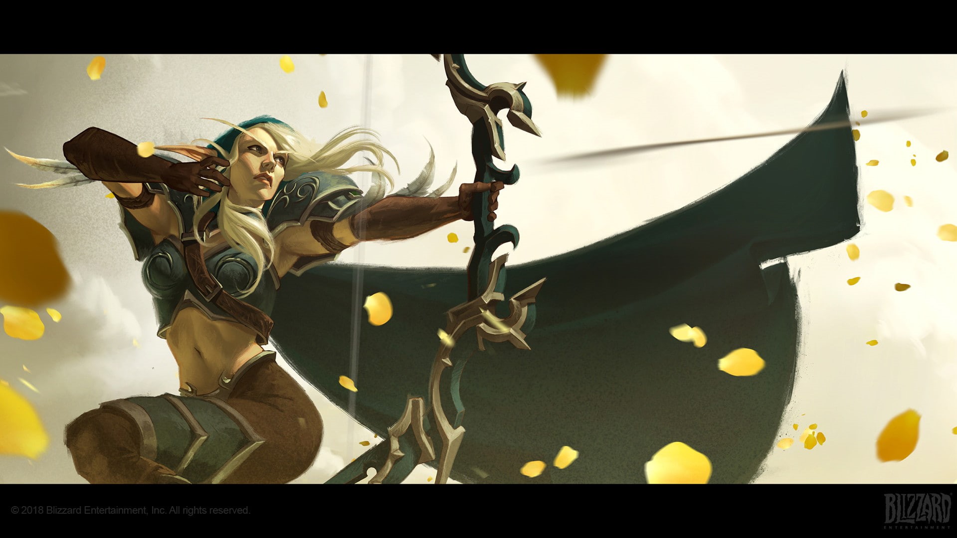 720P, pointed ears, women, artwork, video games, digital art, Warcraft, fantasy art, elven, bow, belly, World of Warcraft, blonde, Blizzard Entertainment, HD Wallpaper