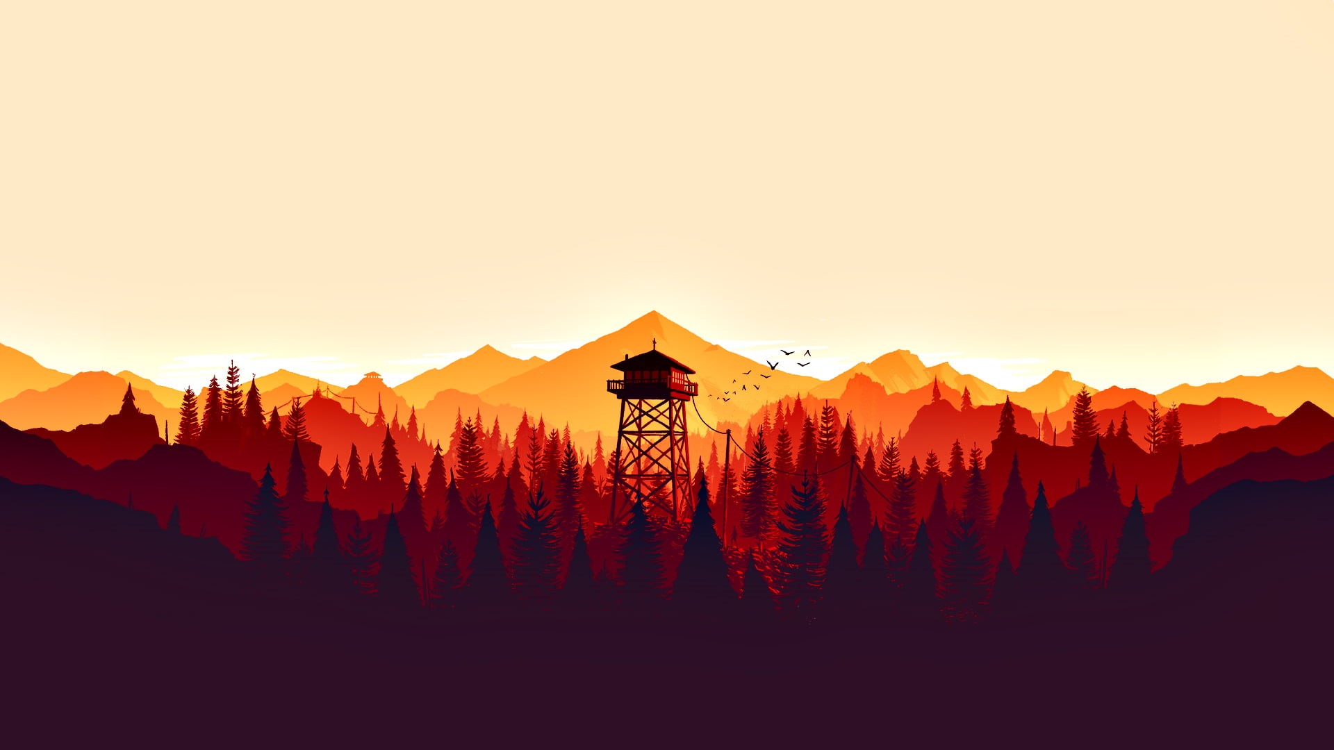 outdoors, tranquility, video games, sky, sunset, beauty in nature, scenics - nature, no people, mountain, travel, land, 2016 (Year), Olly Moss, tree, nature, HD Wallpaper