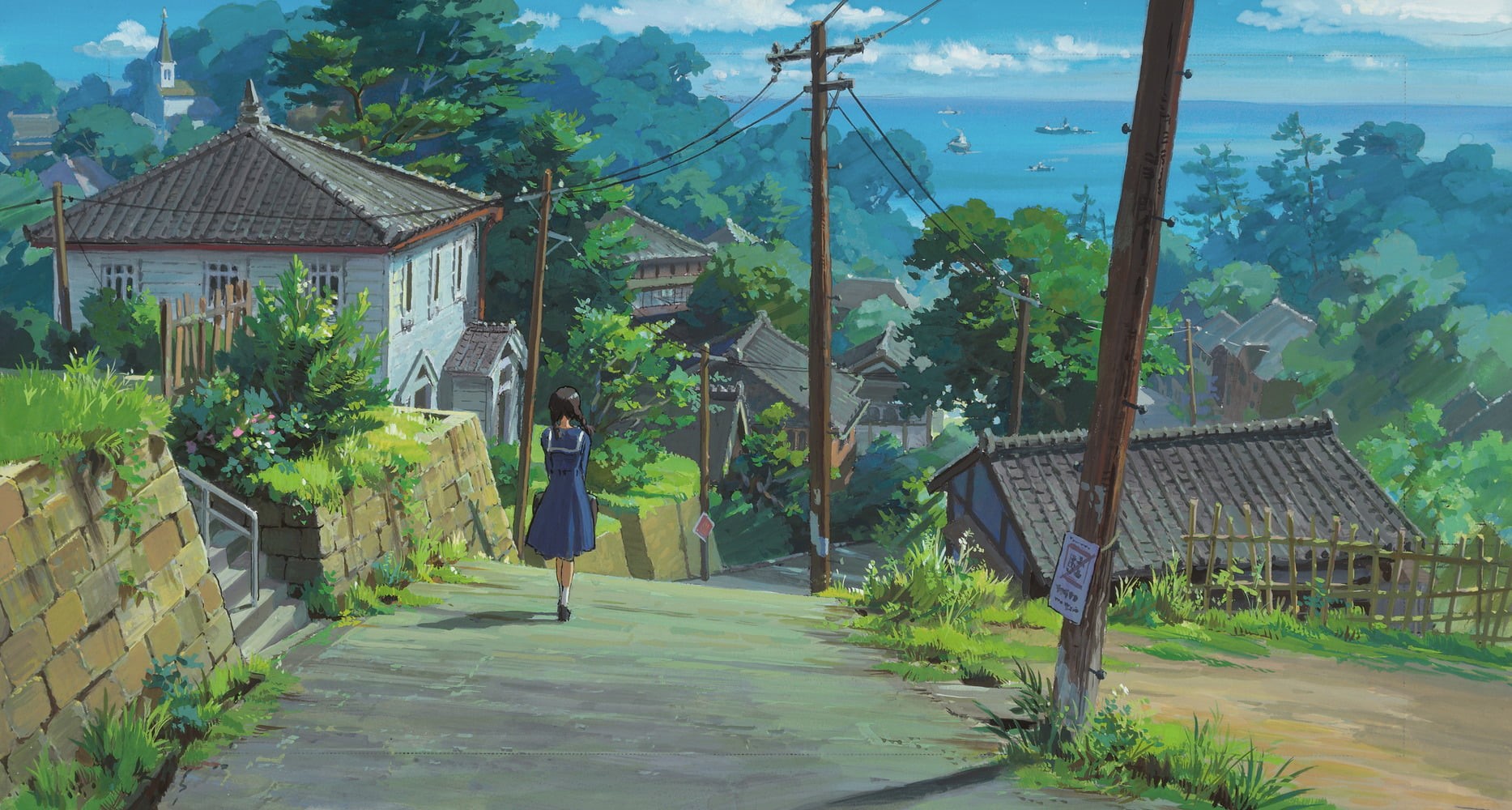 tree, landscape, real people, leisure activity, outdoors, women, anime girls, day, building, fan art, anime, drawing, architecture, built structure, one person, HD Wallpaper