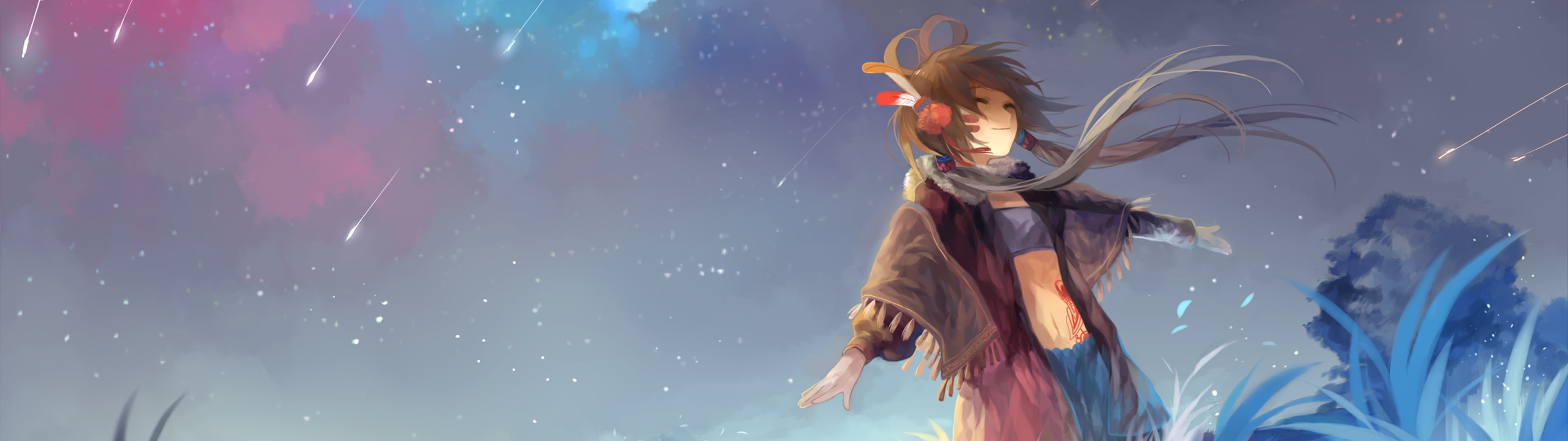 snowing, young adult, long hair, one person, women, beauty, fantasy, nature, 4K, brown hair, anime, side view, motion, digital art, adult, night, HD Wallpaper