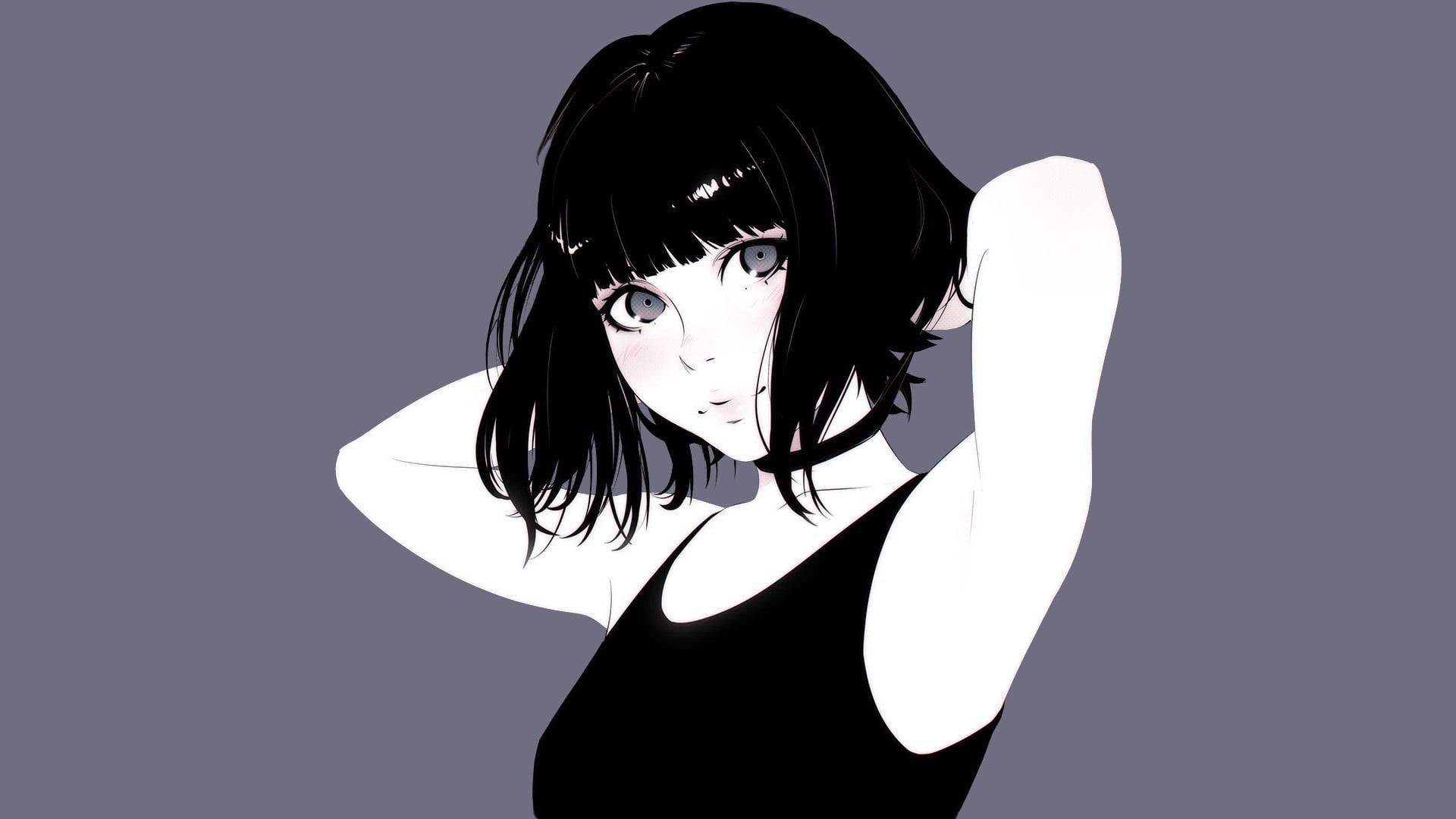 Ilya Kuvshinov, 1080P, women, girl, wearing, obscured face, original characters, indoors, minimalism, studio shot, medium-length hair, hair, hairstyle, HD Wallpaper