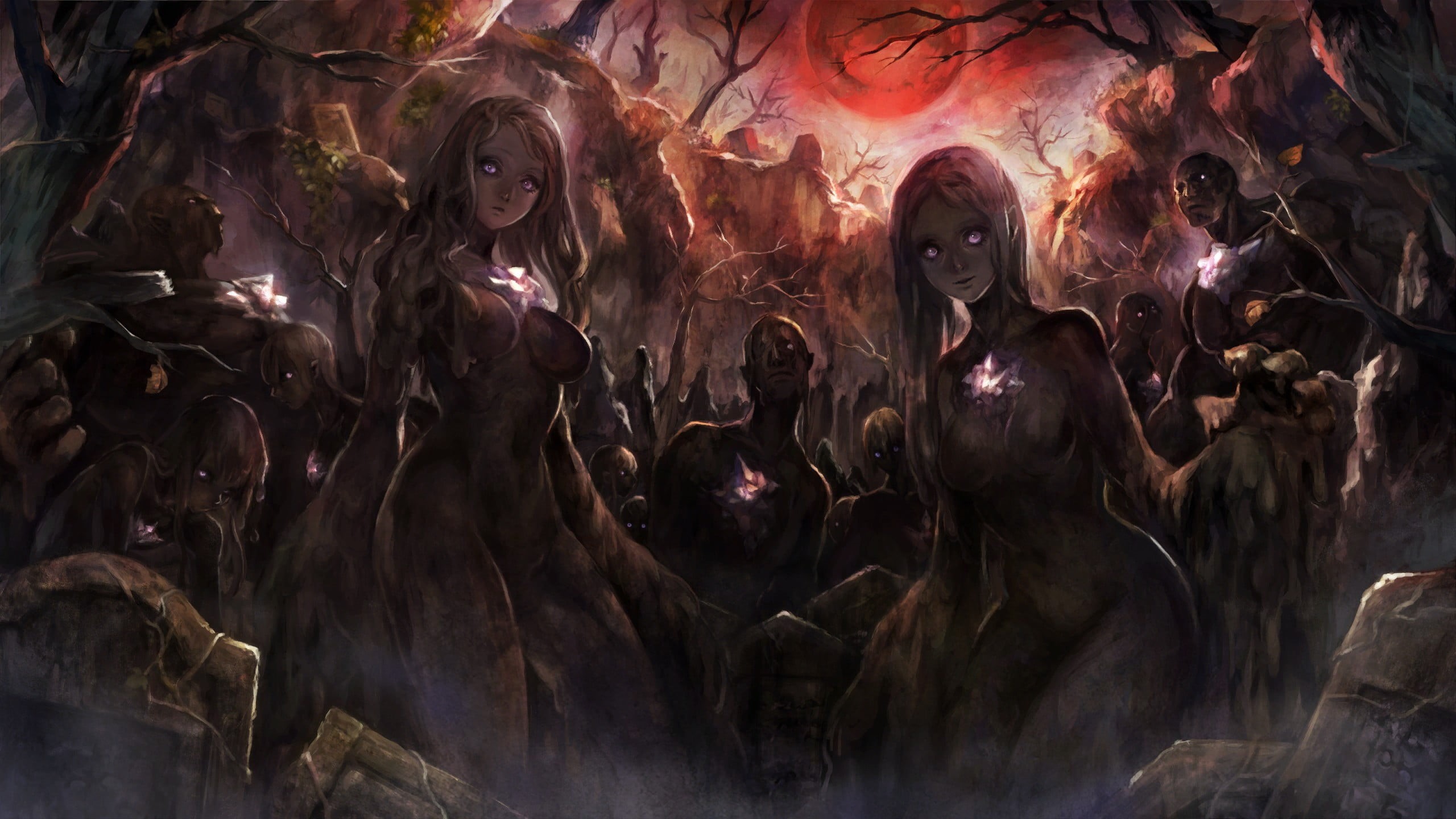 human representation, anime girls, group of people, artwork, backgrounds, celebration, women, anime, creativity, multi colored, outdoors, female, large group of people, HD Wallpaper