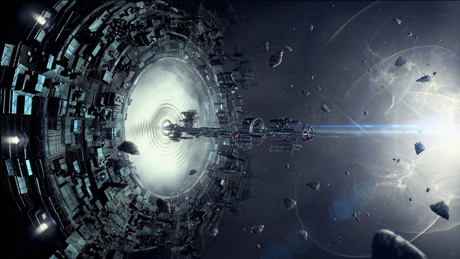 machinery, 1080P, architecture, stars, science fiction, travel, nature, artwork, motion, technology, digital art, game, spaceship, concept art, HD Wallpaper