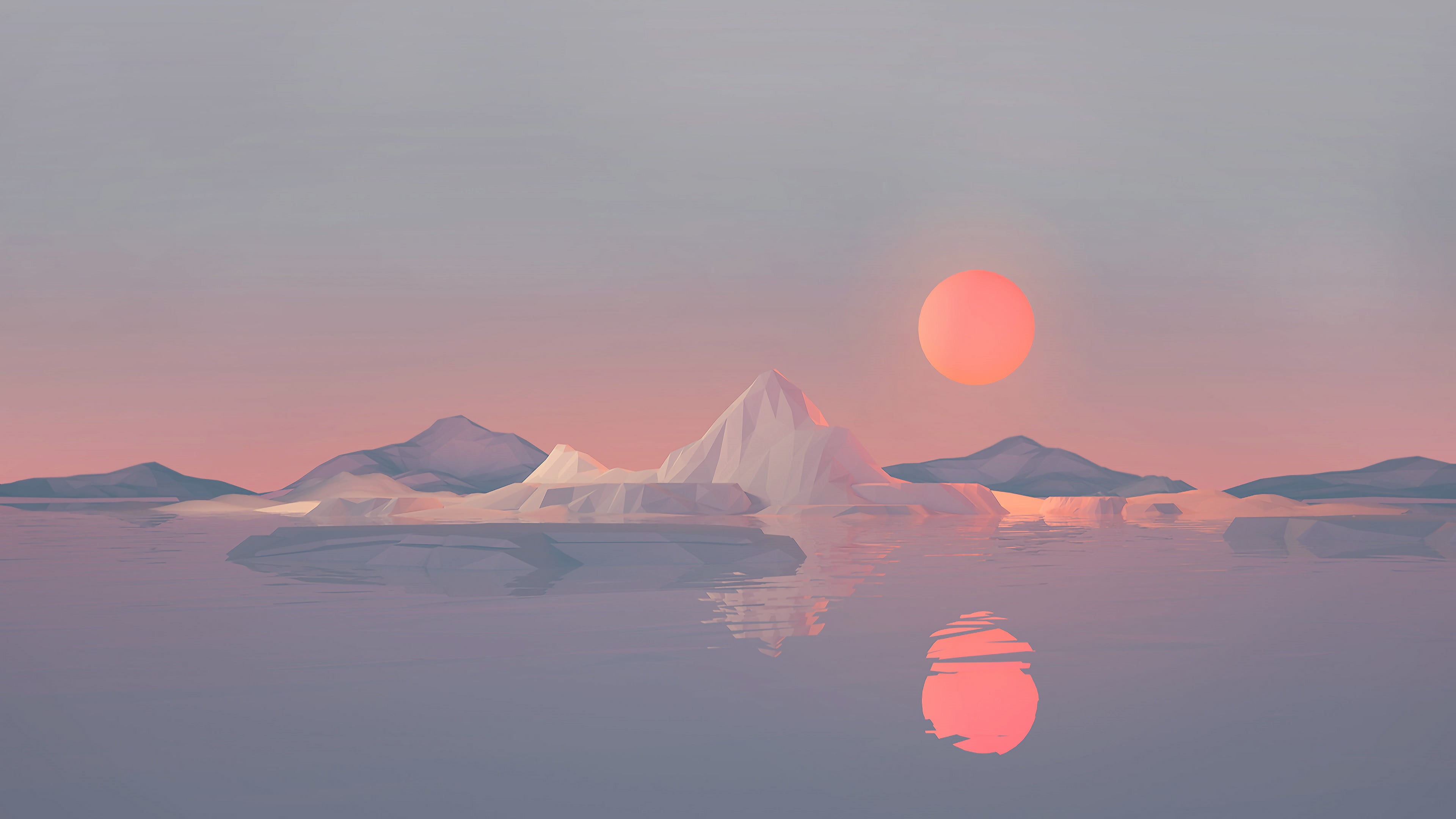 backgrounds, reflection, blue, lake, minimalism, island, hill, transportation, dramatic sky, sky, iceberg, painting, outdoors, digital art, idyllic, landscape, HD Wallpaper