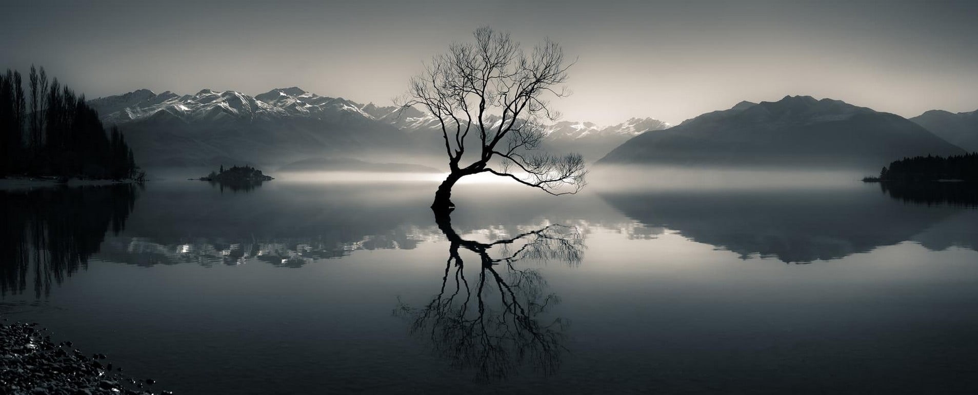 lake, plant, body, reflection lake, daytime, tranquility, environment, fog, 720P, tranquil scene, reflection, no people, scenics - nature, mountain, sky, HD Wallpaper