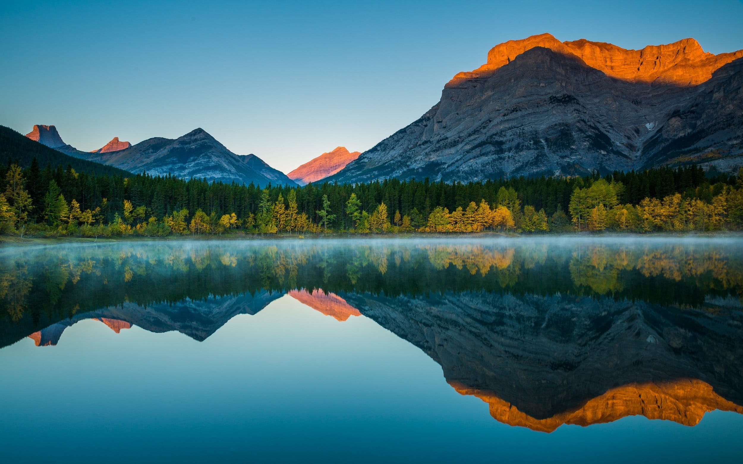 multi Colored, scenics, colors, sunset, wilderness Area, landscape, mist, water, forest, no People, mountain, reflective, outdoors, mountains, 1080P, scenics - nature, HD Wallpaper