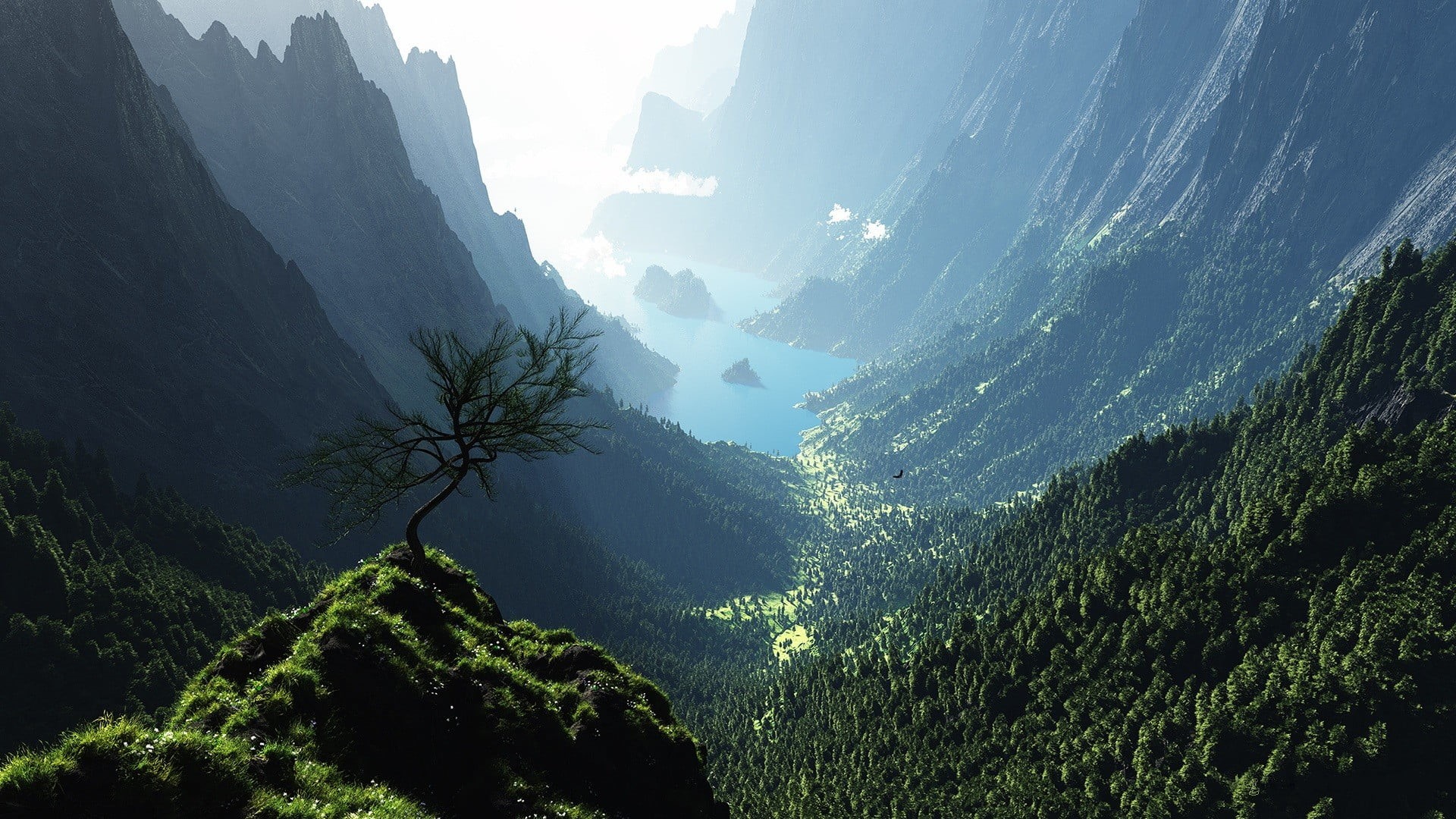 beauty In Nature, green Color, day, cultures, no people, nature, rural Scene, lake, 1080P, cliff, eye, summer, blue, travel Destinations, famous Place, HD Wallpaper