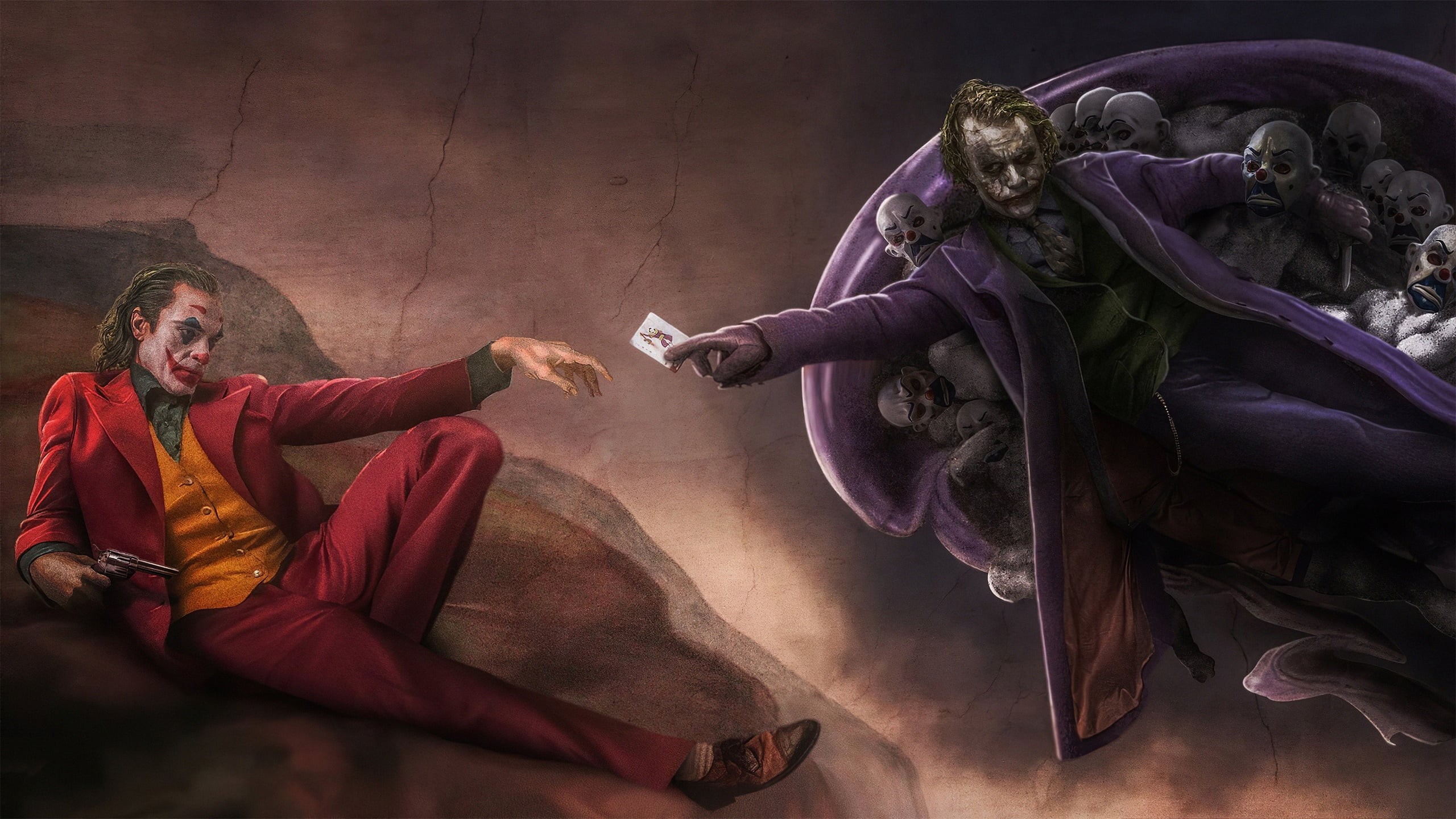 artwork, Joker, Joaquin Phoenix, Heath Ledger, movies, 2K, HD Wallpaper