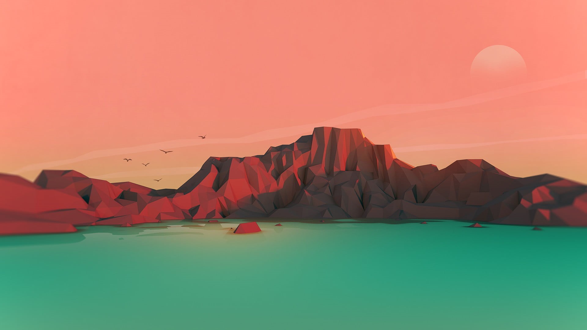 red, low poly, sky, indoors, tranquil scene, idyllic, digital art, brown, mountain, copy space, remote, nature, scenics - nature, non-urban scene, 1080P, HD Wallpaper