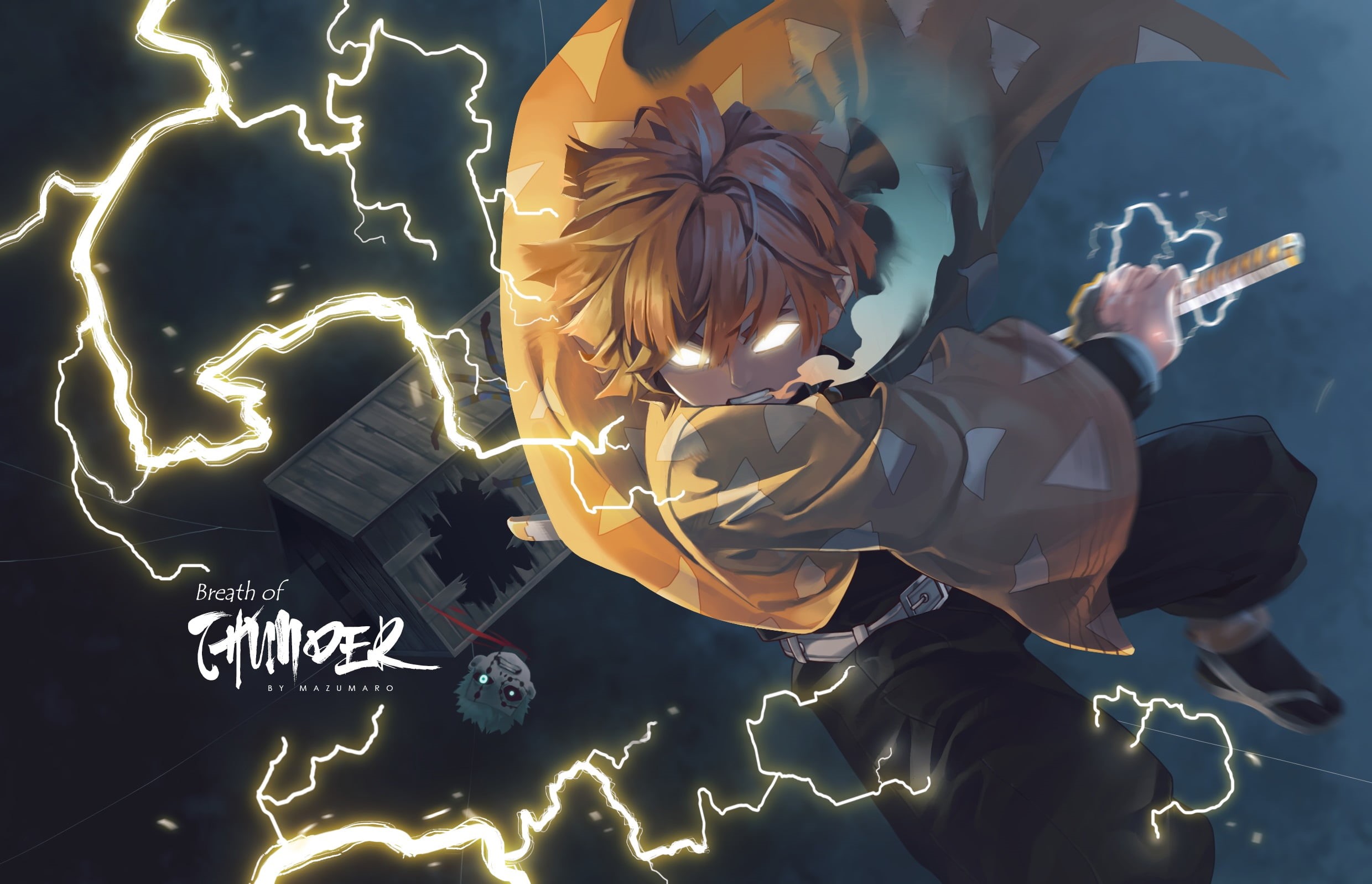 1080P, Demon Slayer: Kimetsu no Yaiba, Zenitsu Agatsuma, Anime, HD Wallpaper