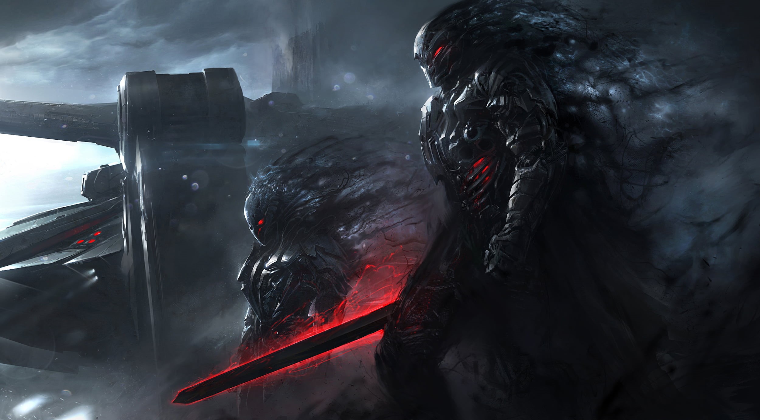 smoke - physical structure, red, one person, transportation, adult, mode of transportation, sword, vehicle interior, black color, portrait, monster, headshot, HD Wallpaper