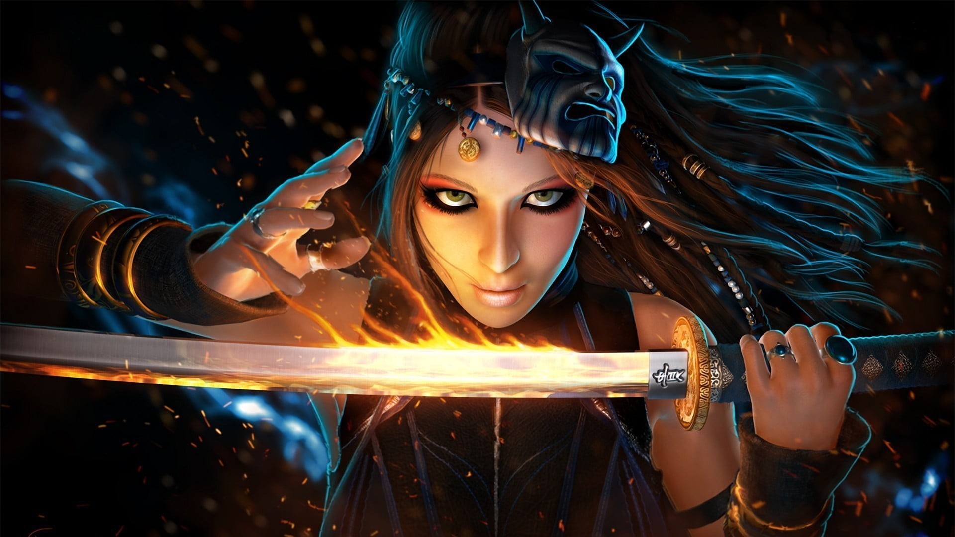 portrait, one person, woman, sword, motion, beauty, women, adult, hairstyle, night, concept art, looking at camera, young women, beautiful woman, HD Wallpaper
