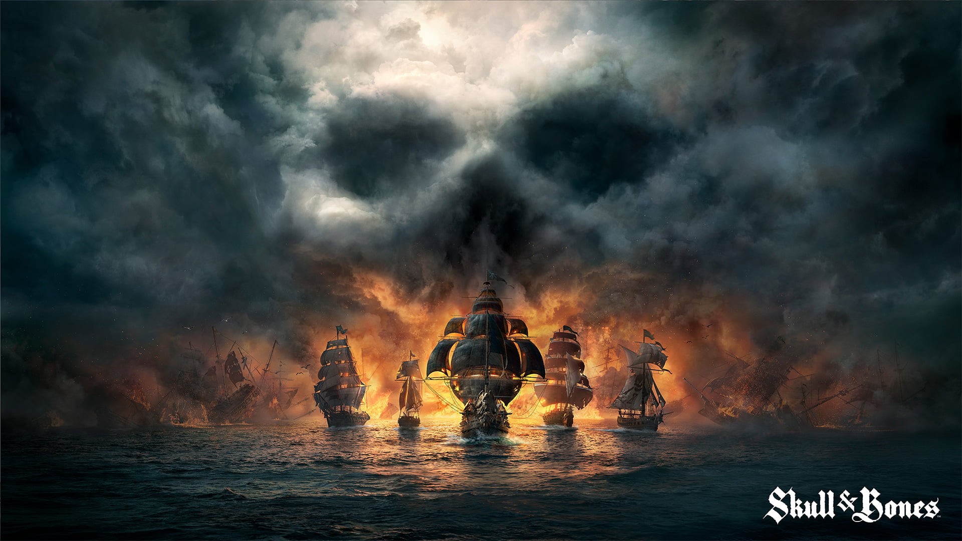 sunset, accidents and disasters, power in nature, skull, dramatic sky, outdoors, nature, photo, spirituality, skull and bones, video games, Ubisoft, sea, HD Wallpaper