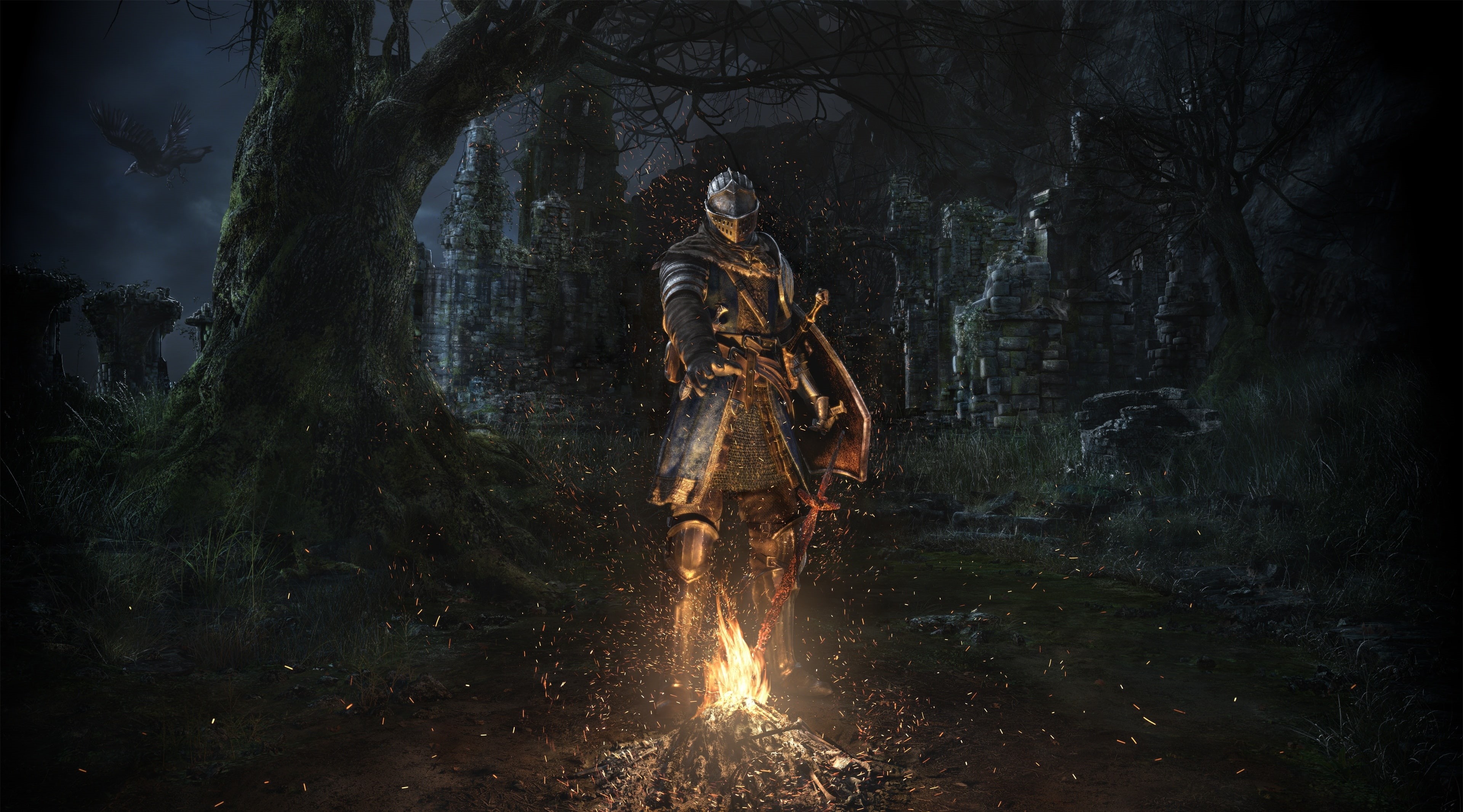 night, creativity, Knight, male likeness, nature, human representation, video, Other Games, souls, art and craft, outdoors, Remastered, religion, Games, HD Wallpaper