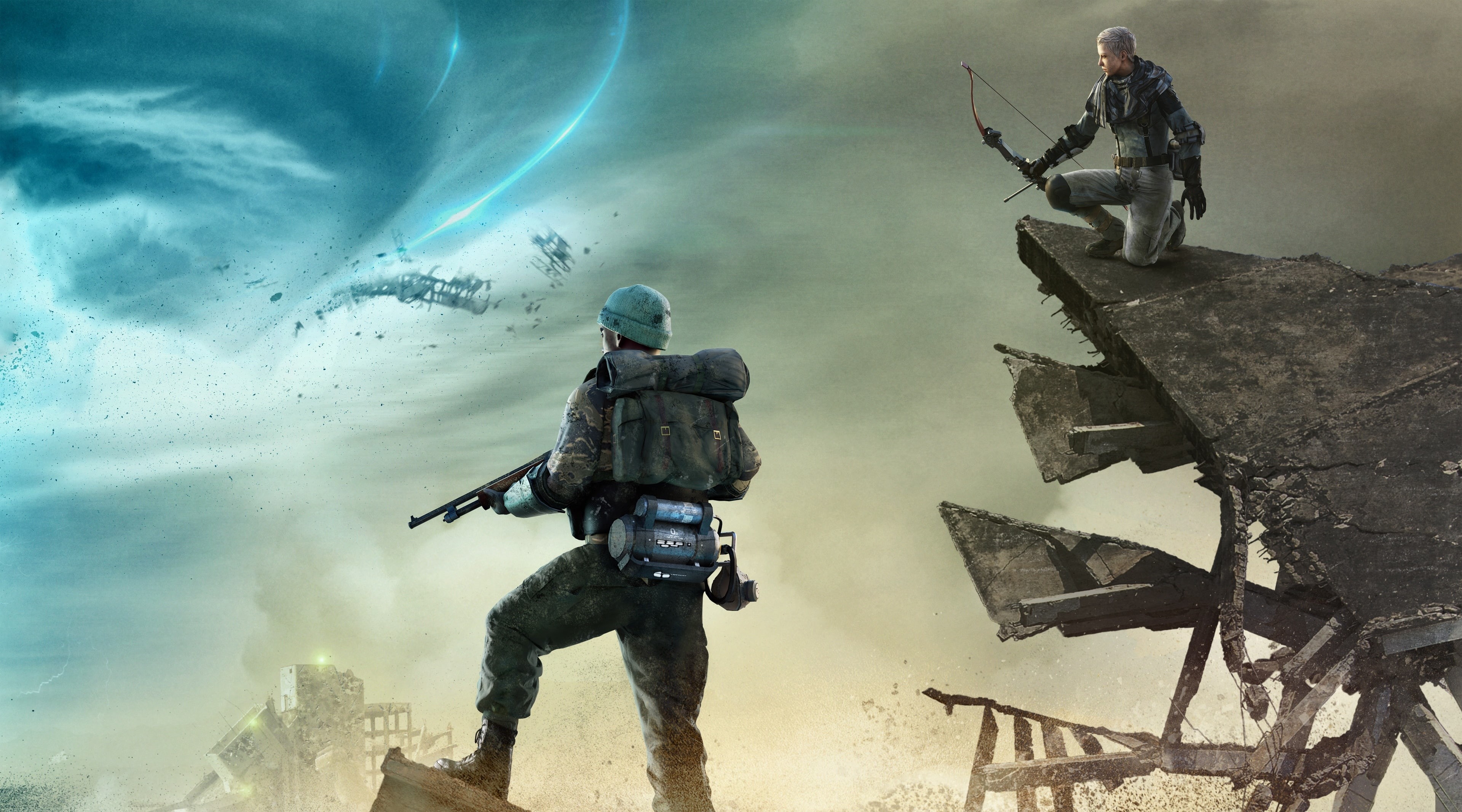Survive, Games, sky, aggression, government, Characters, anger, femalecharacter, conflict, outdoors, 4K, fighting, gear, men, army soldier, Tornado, people, HD Wallpaper