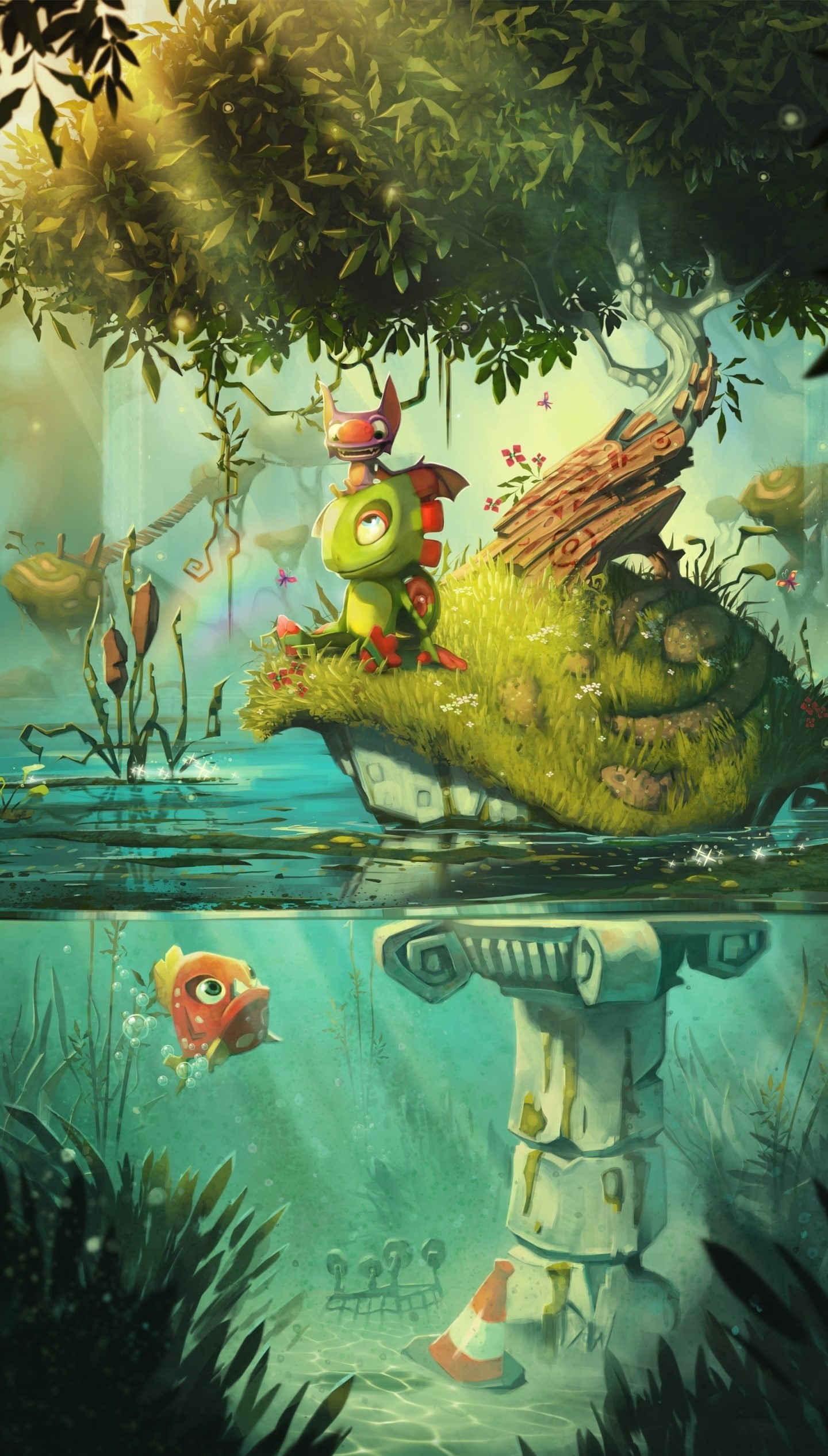 illustration, no people, Yooka-Laylee, representation, plant, art and craft, Yooka, Adventures, celebration, videogame, conceptart, 2017, green, indoors, Phone HD Wallpaper
