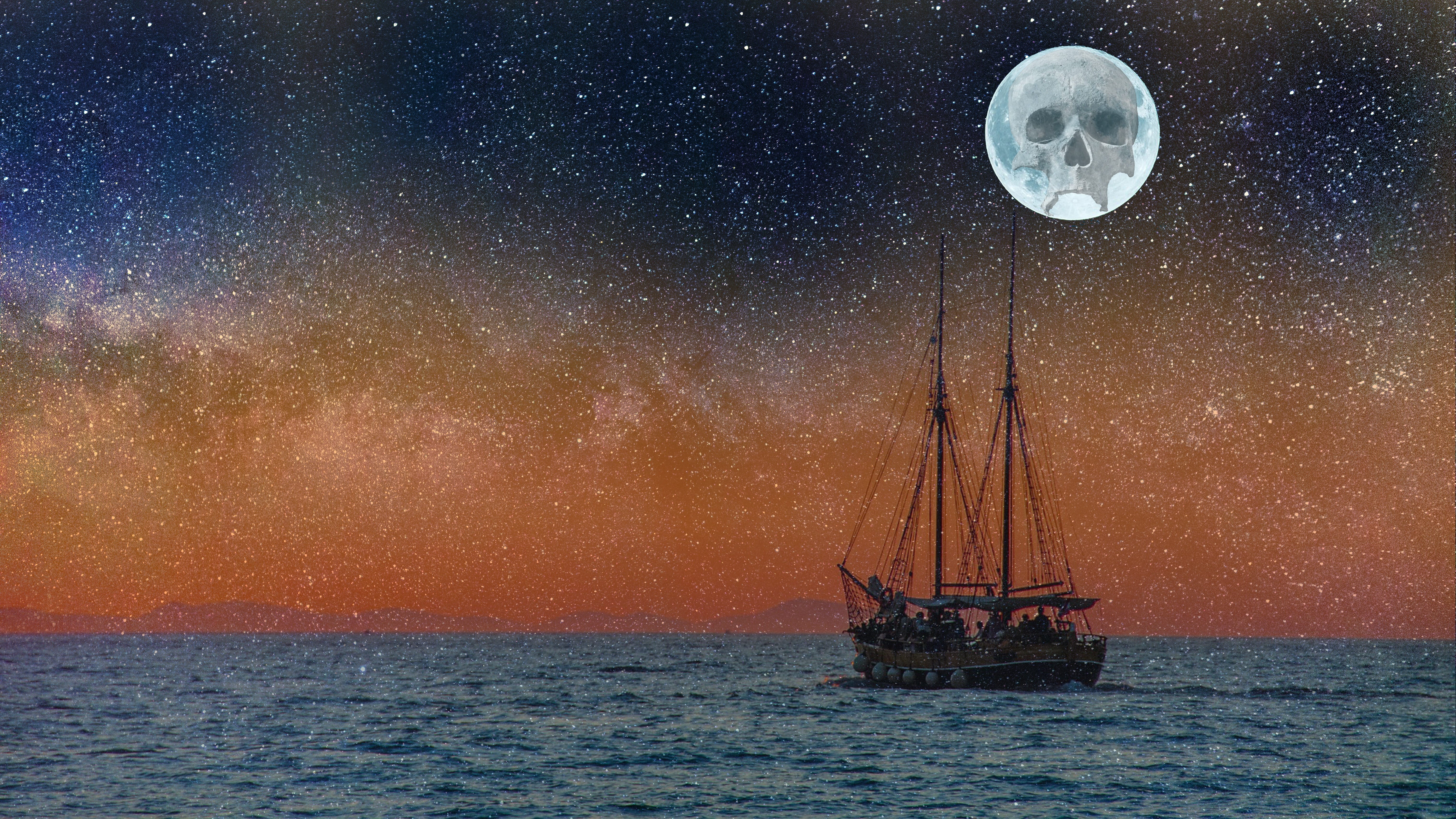 skull, wooden, star - space, nautical vessel, moon, deep, planet, texture, outer, astronomy, constellation, beauty in nature, way, bright, outdoors, tranquil scene, HD Wallpaper
