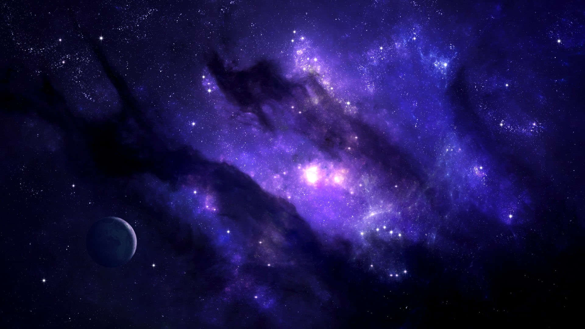 planet, purple, 1080P, galaxy, space, stars, digital art, blue, HD Wallpaper