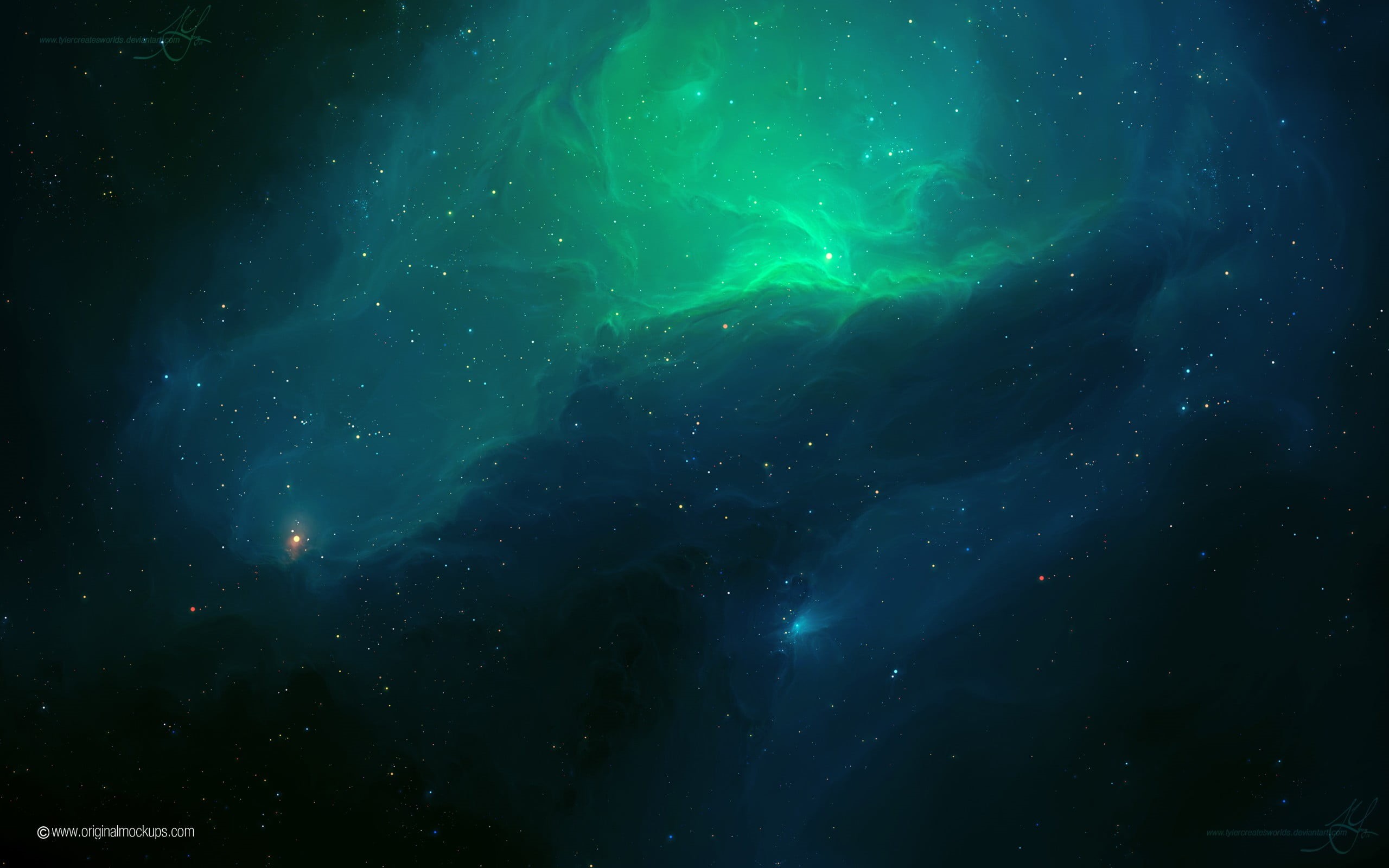 TylerCreatesWorlds, space, space art, nebula, tranquil scene, astronomy, green, tranquility, scenics - nature, nature, 2K, mystery, idyllic, infinity, HD Wallpaper