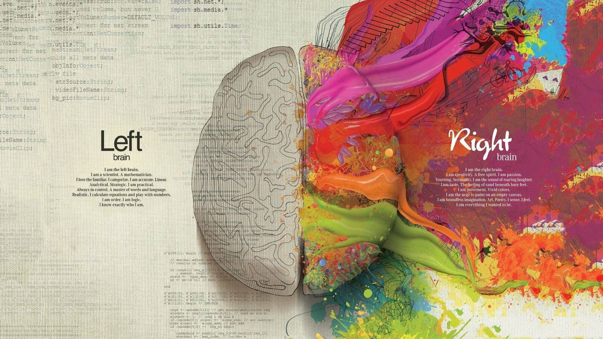 brain, text, typography, artwork, digital art, anatomy, 1080P, science, abstract, quote, splitting, creativity, HD Wallpaper