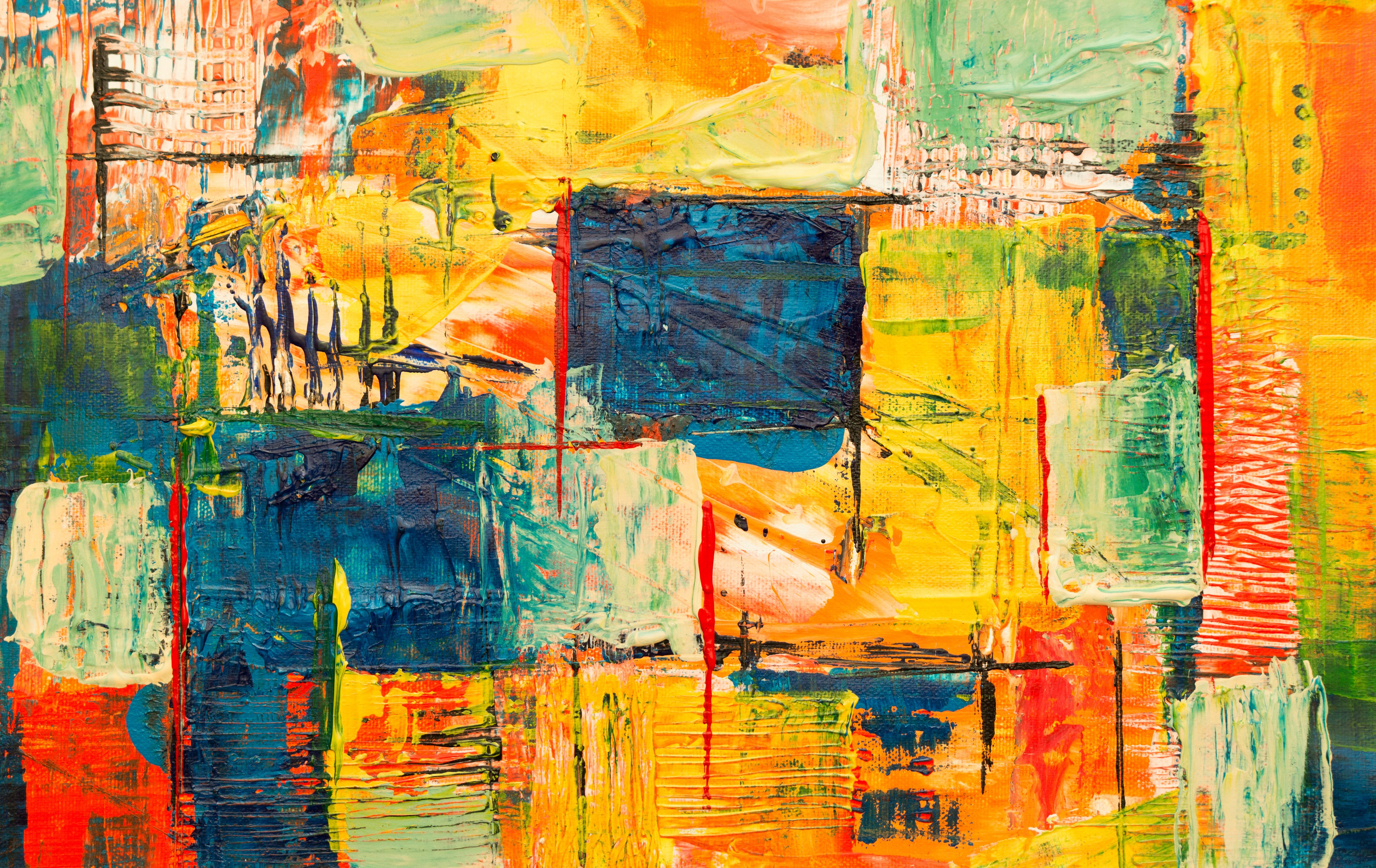 damaged, acrylic paint, no people, old, painted, craft, painting, expressionism, multicolored, creative, wall - building feature, blue, abstract painting, HD Wallpaper