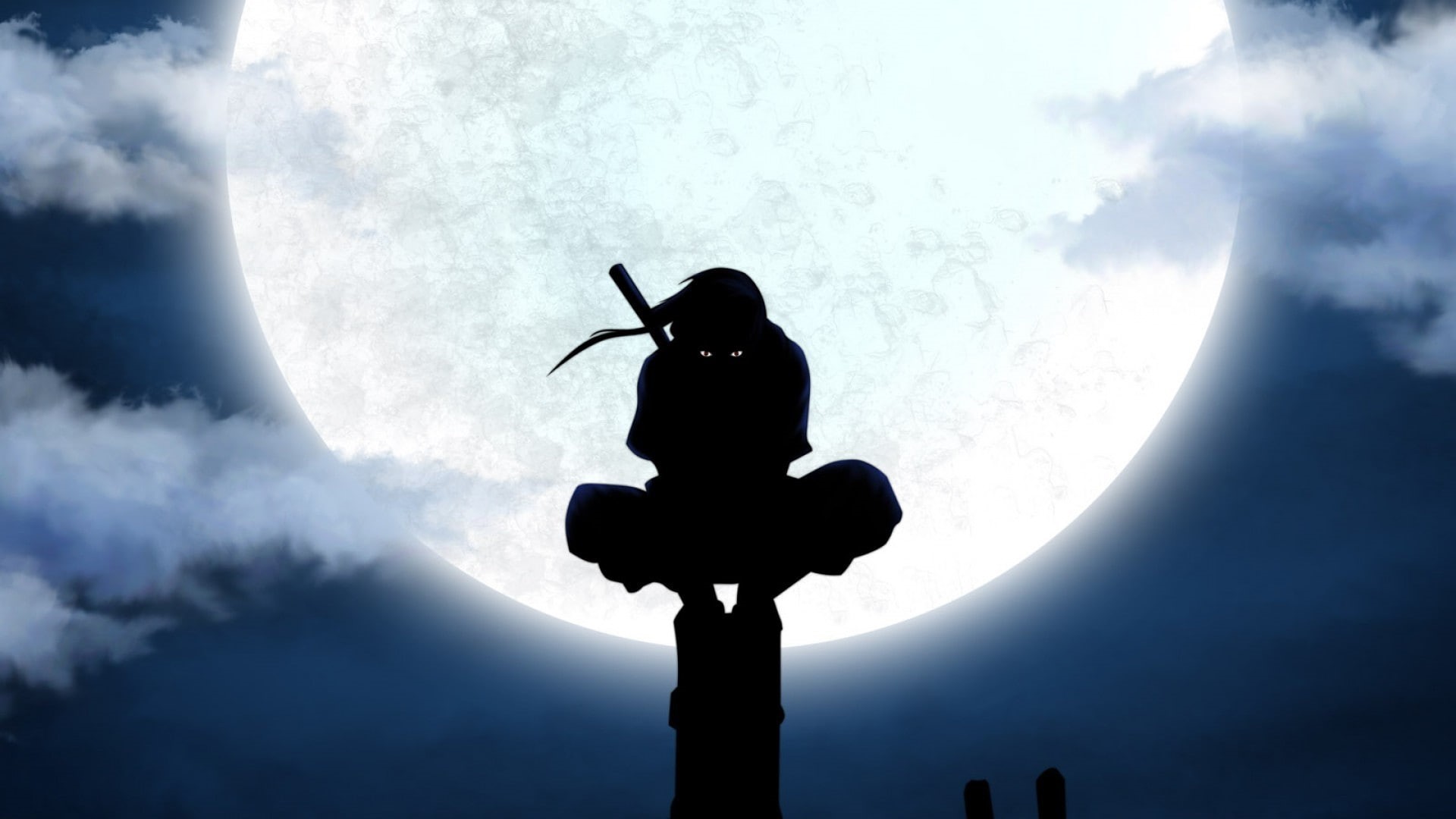 Naruto Shippuuden, 1080P, anime, ANBU, silhouette, Moon, Uchiha Itachi, utility pole, power lines, HD Wallpaper