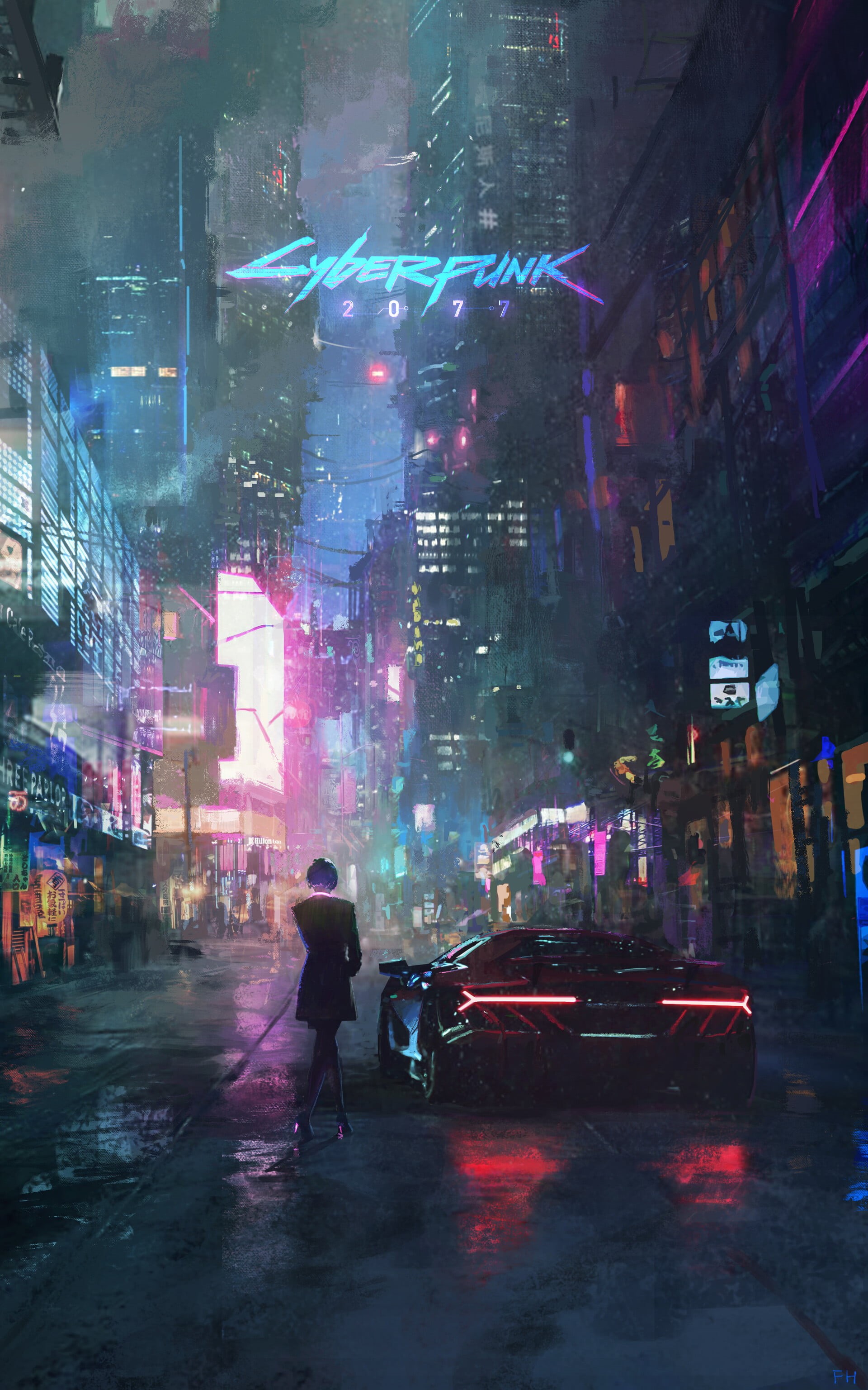 neon, cyber, futuristic, Cyberpunk 2077, night, 2K, Futurism, dark, Phone HD Wallpaper