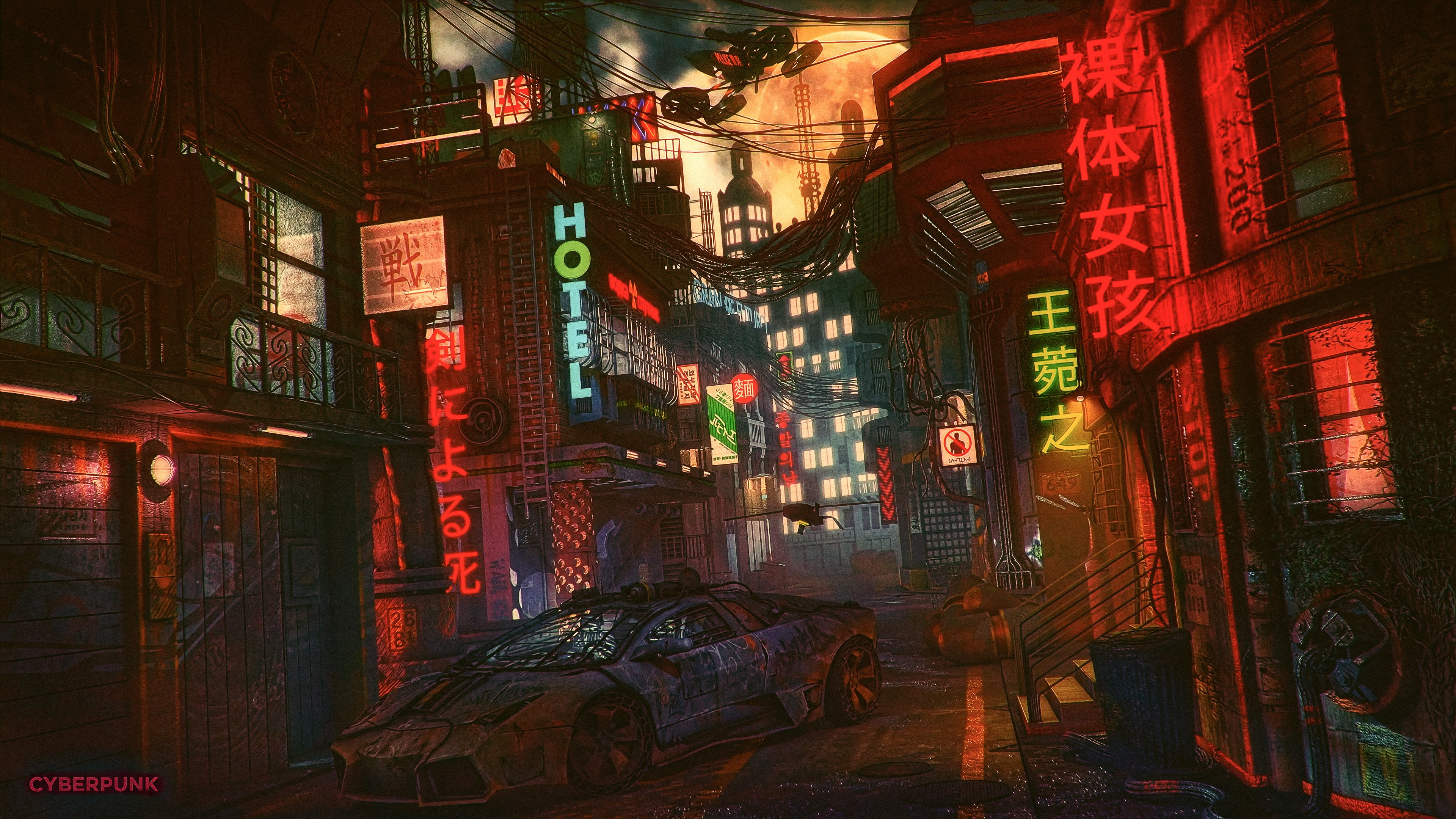 script, advertisement, retail, city, no people, text, futuristic city, fan art, digital art, built structure, neon, street, lighting equipment, non-western script, HD Wallpaper