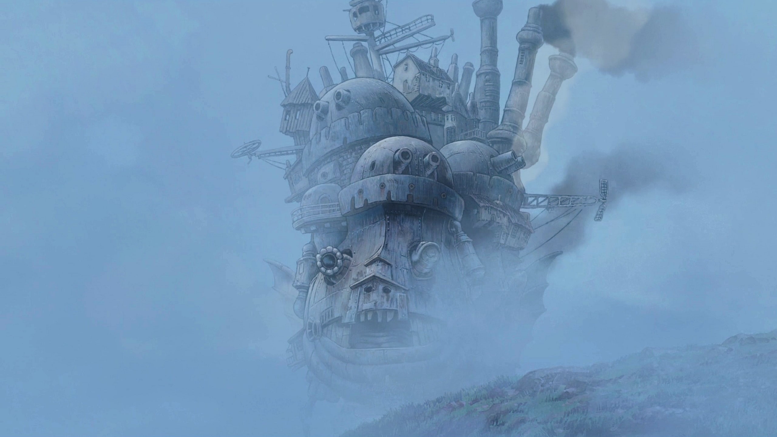 Studio Ghibli, outdoors, statue, low angle view, human representation, day, fog, nature, art and craft, built structure, representation, 2K, sky, smoke - physical structure, HD Wallpaper