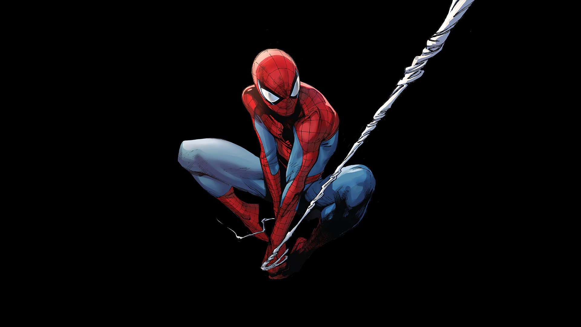 red, unrecognizable person, studio shot, black background, one person, 1080P, superhero, night, indoors, close-up, mid-air, cut out, clothing, Spider-Man, HD Wallpaper