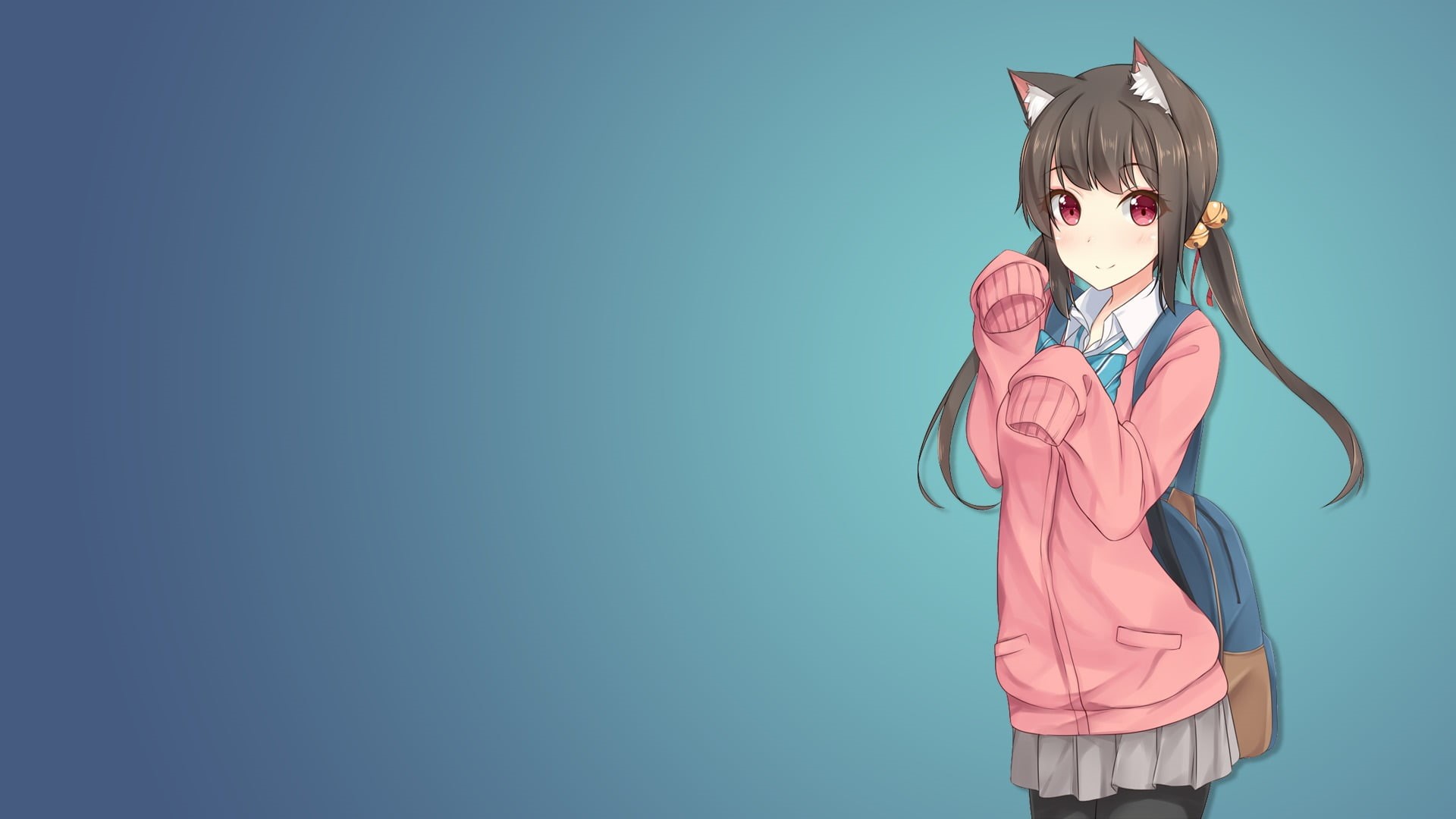 studio shot, fun, haired, young adult, beautiful woman, young women, cat girl, blue background, females, costume, anime girls, one person, character, clothing, HD Wallpaper