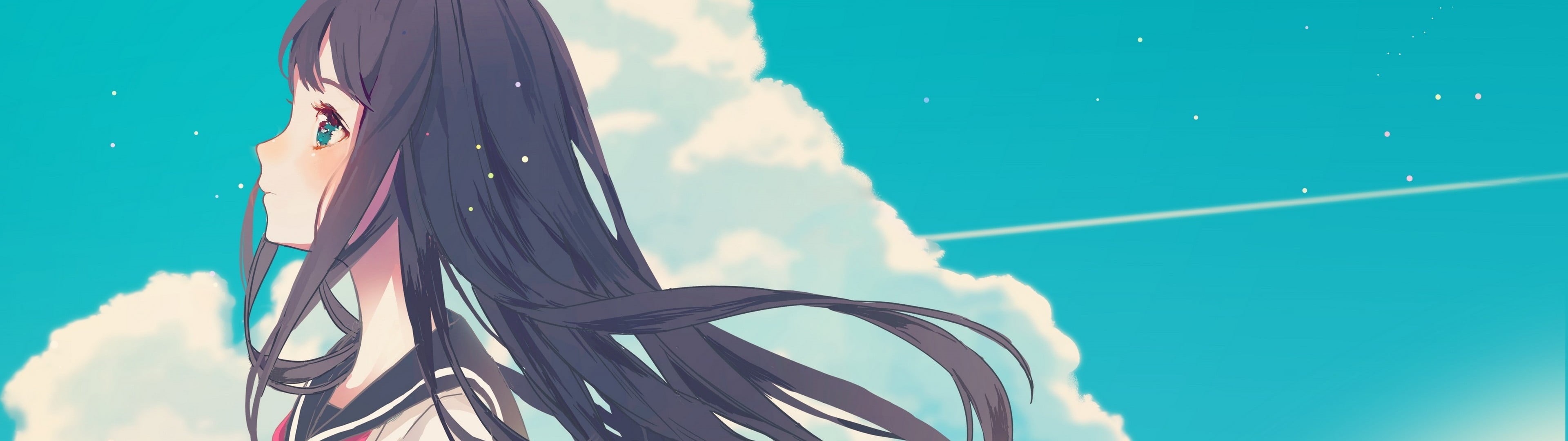 lifestyles, clouds, waist up, real people, one person, water, anime girls, standing, rear view, outdoors, day, haired, cloud - sky, hairstyle, HD Wallpaper