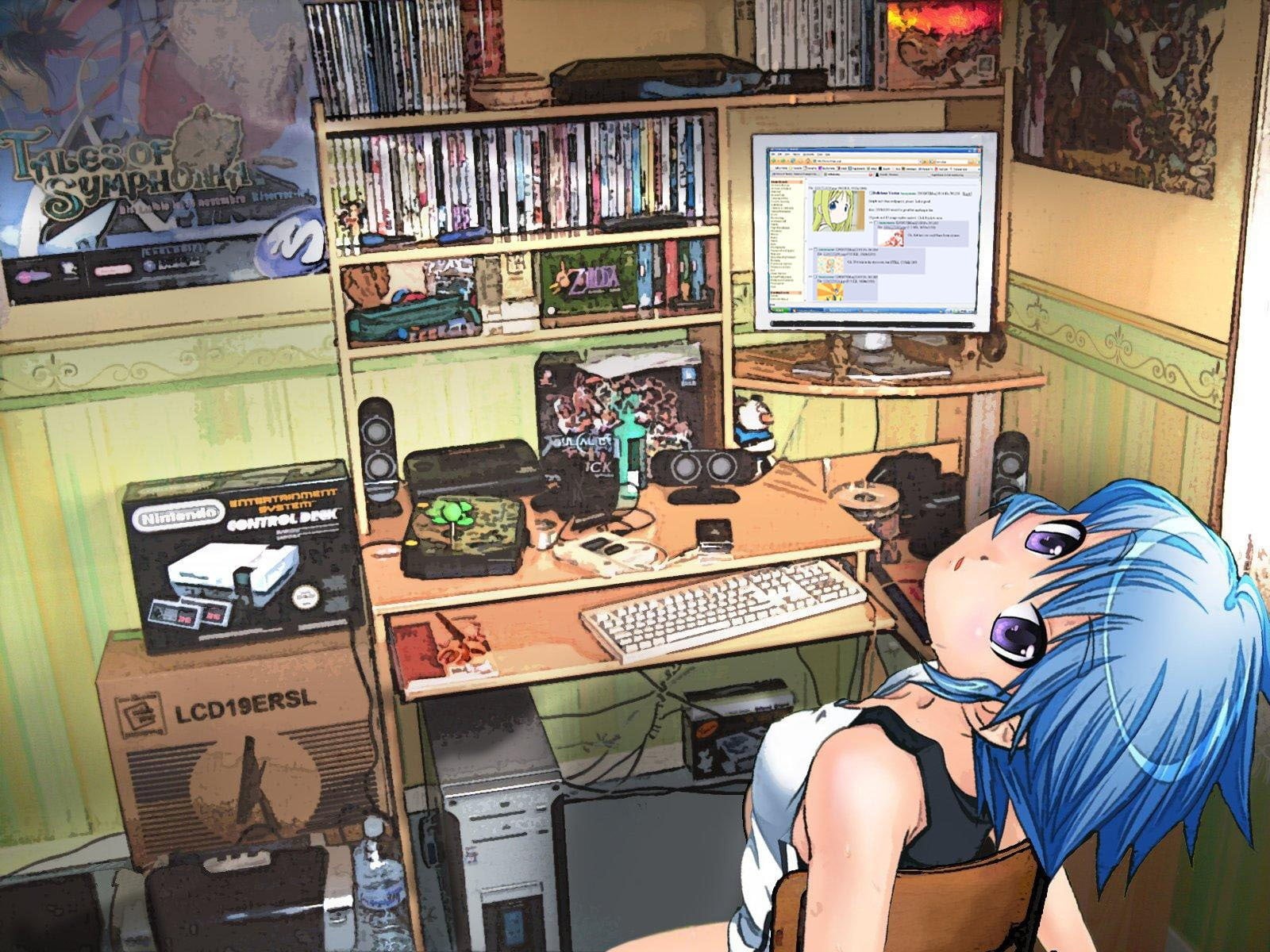 adult, blue, human representation, anime, representation, anime girls, text, sitting, communication, lifestyles, leisure activity, women, one person, original characters, HD Wallpaper