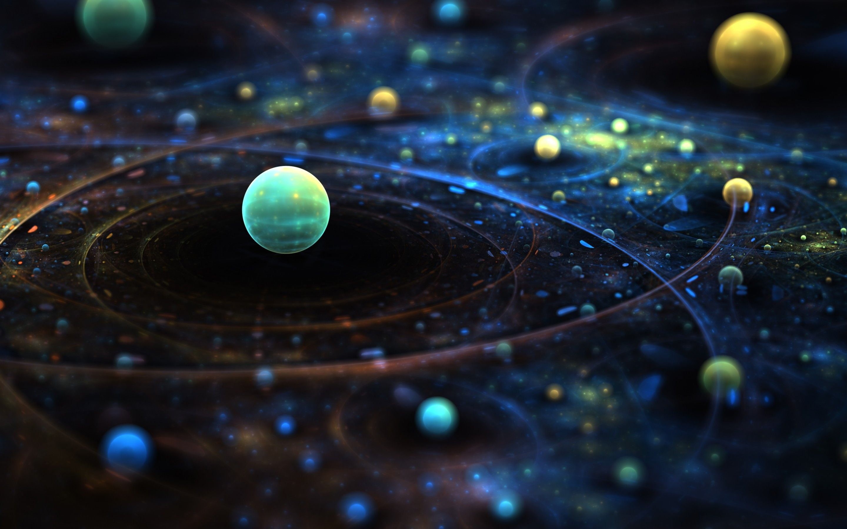 circle, science, abstract, illustration, design, 2K, drop, shiny, vibrant Color, no people, fractal, selective focus, Sun, green, backgrounds, Solar System, HD Wallpaper